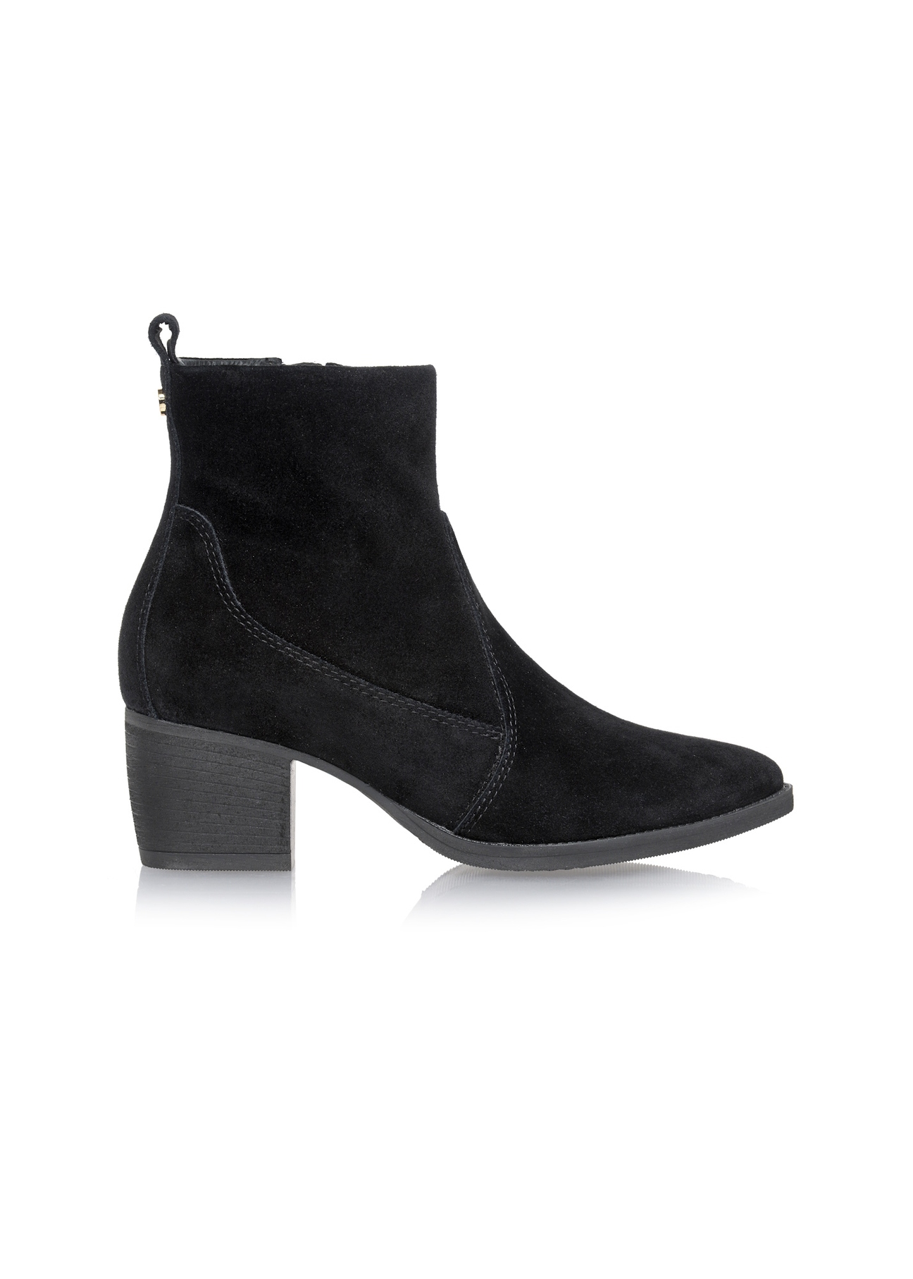 Women's leather ankle boots with heels BUTYD-1005A-98(Z25), side view of the product on a white background.