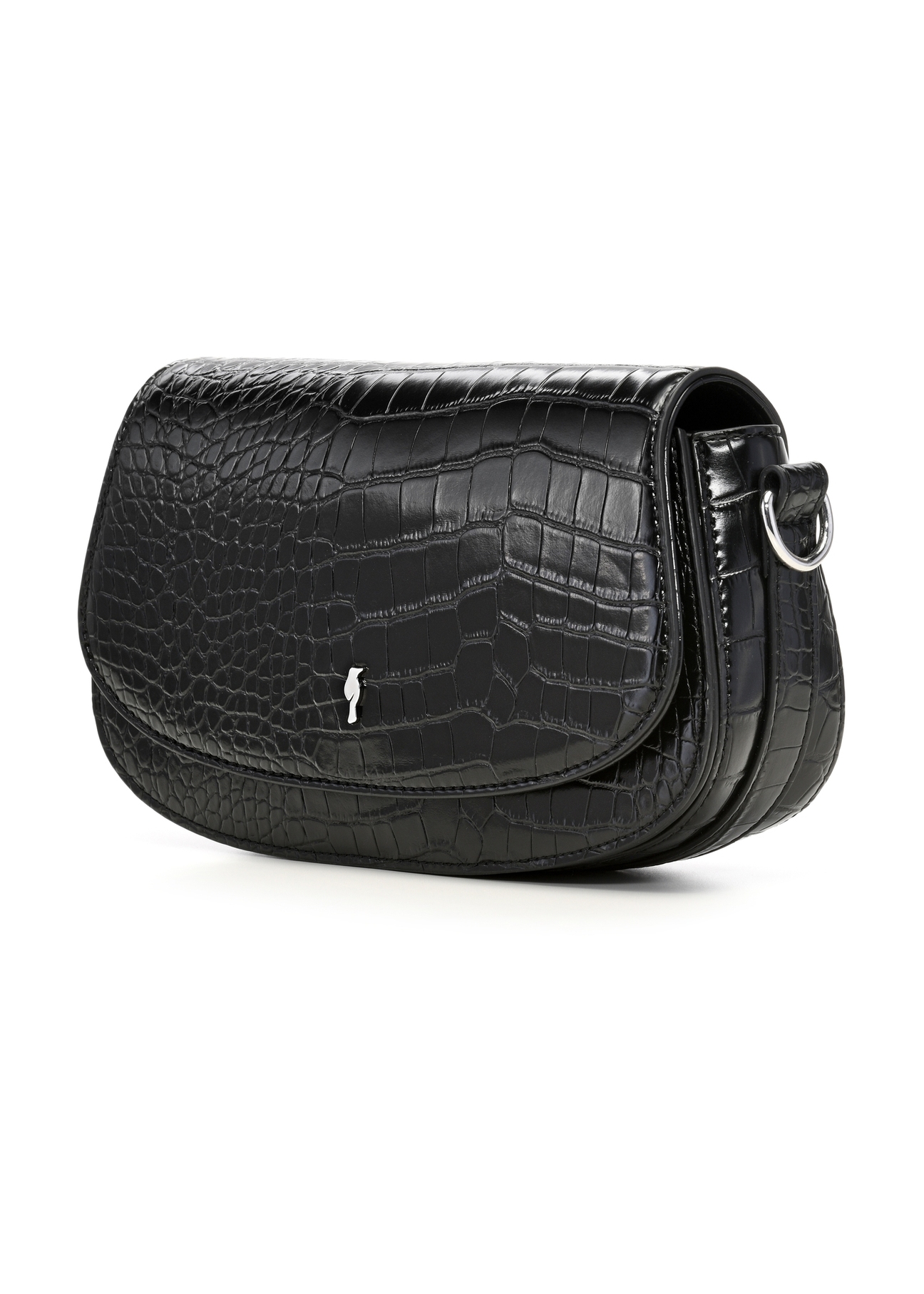 Small black women's croco handbag TOREC-1264-9G(Z26), diagonal product view on a white background.