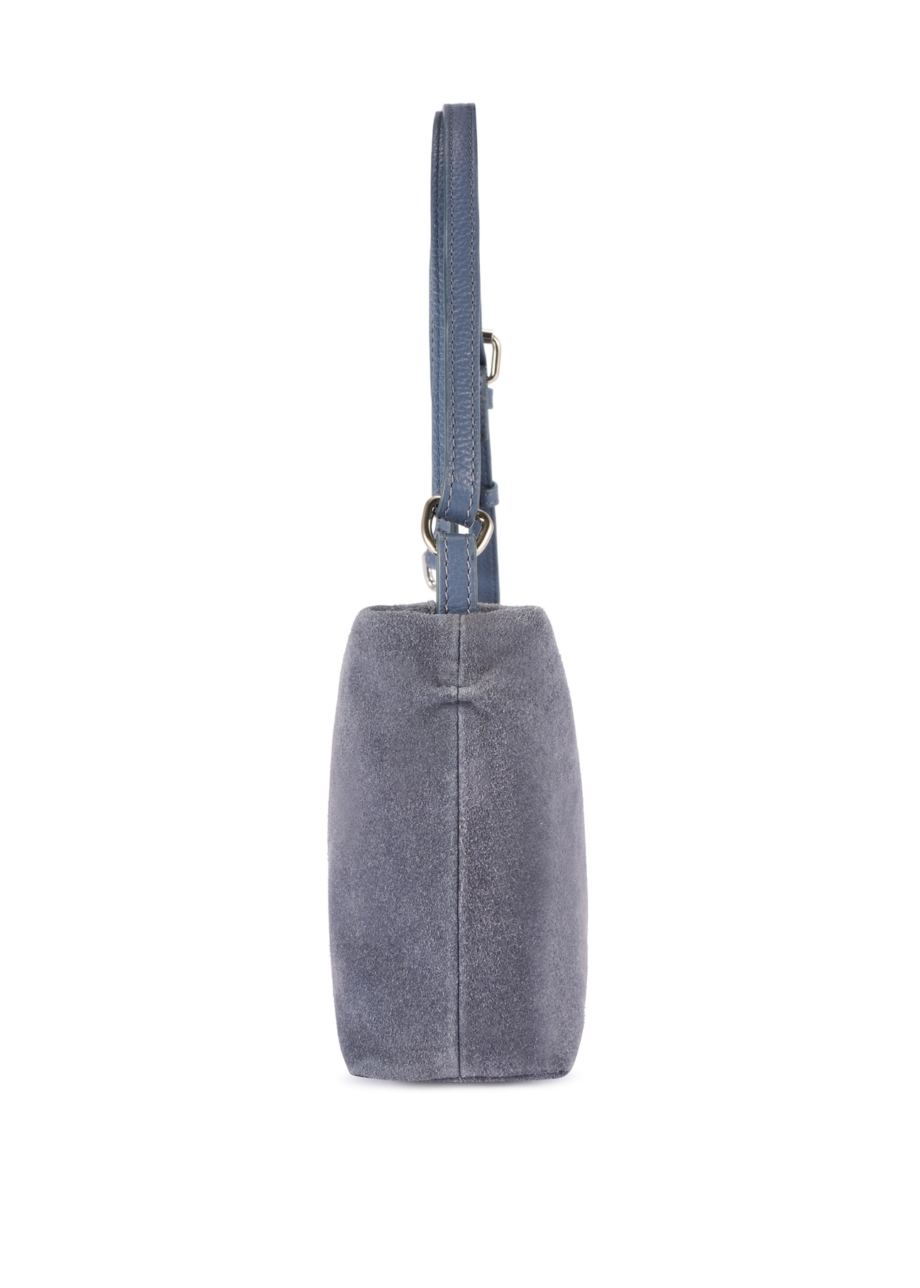 Navy blue suede women's handbag TORES-1249-7C(W26) - side product view, on a white background.