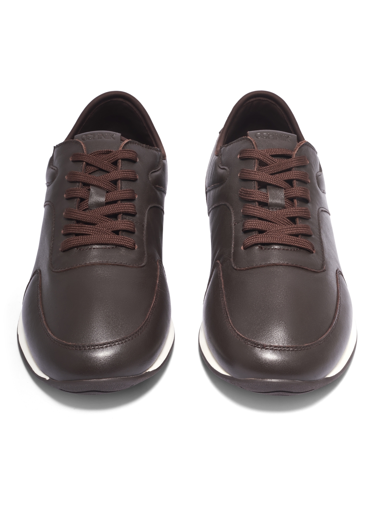 Brown leather men's sports shoes BUTYM-0566-1I(Z26), front product view on a light background.