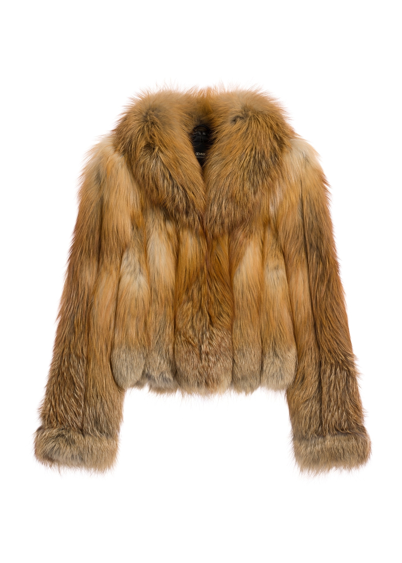 Women's natural fur coat in ginger color FUTDF-0110-3D(Z26) - front view of the product, on a white background.
