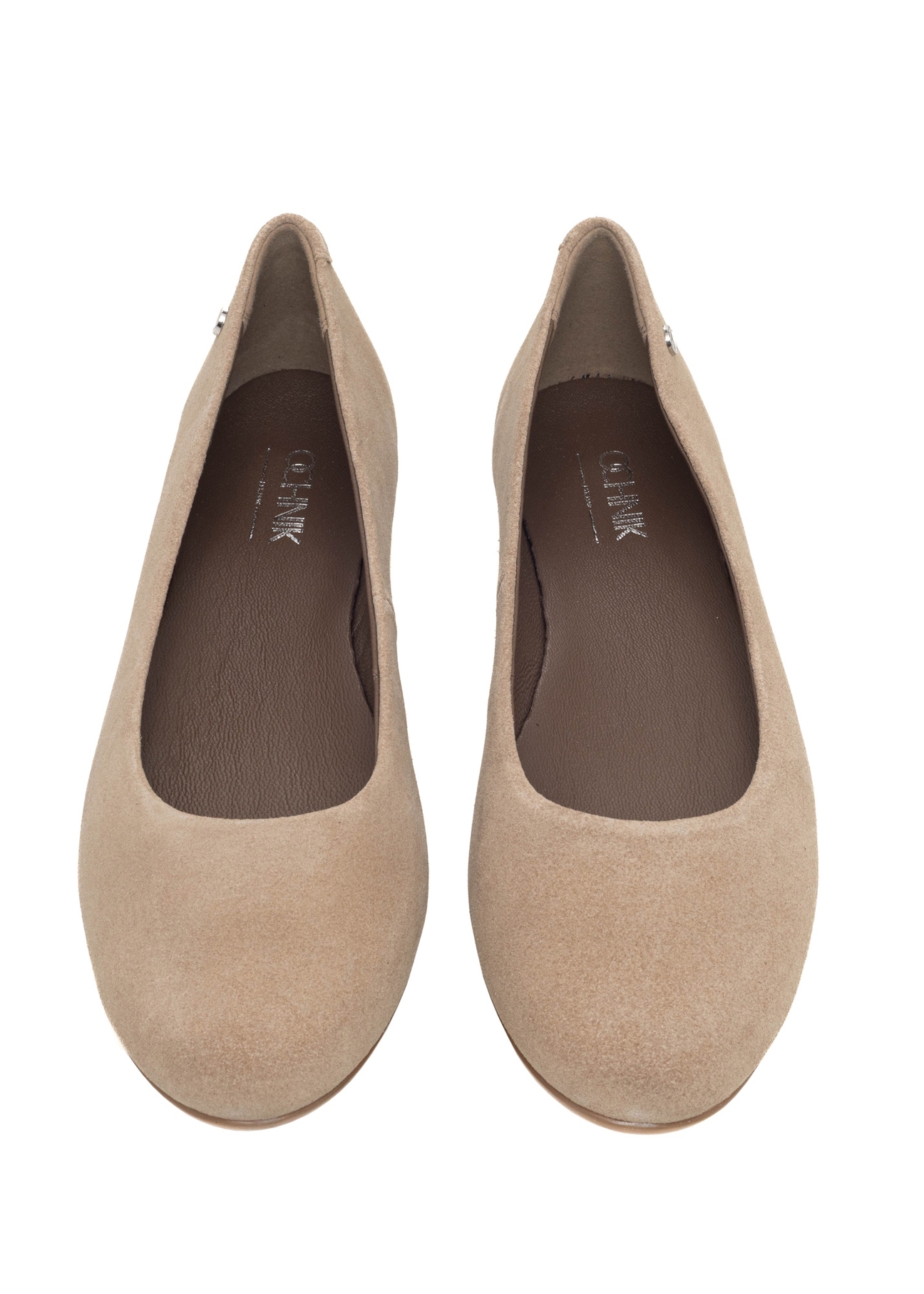 Women's suede ballet flats in cool beige color BUTYD-1286-1K(Z26), front view of the product on a light background.