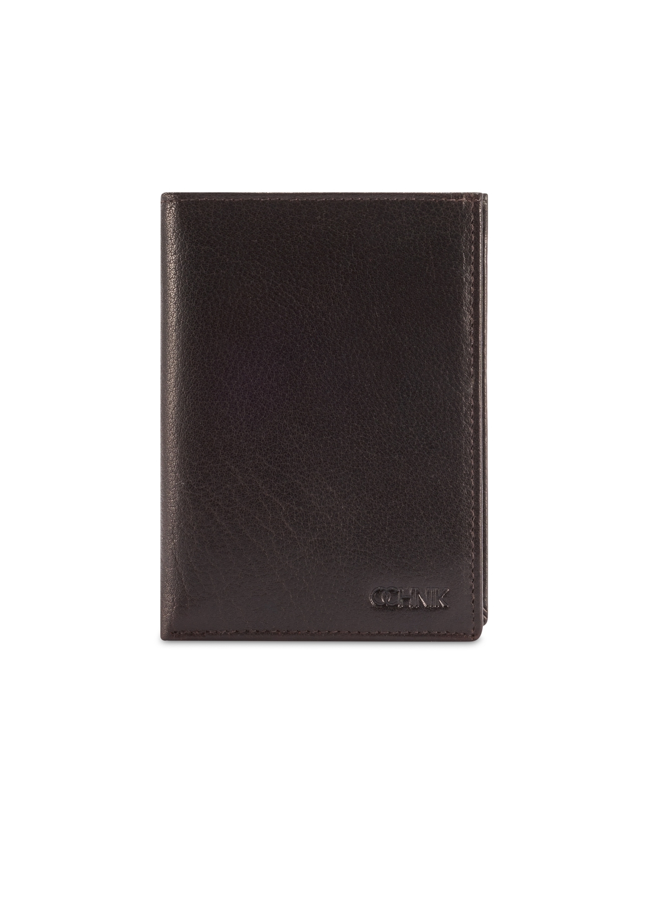 Chocolate colored leather men's wallet PORMS-0673-90(Z25), front product view on white background.