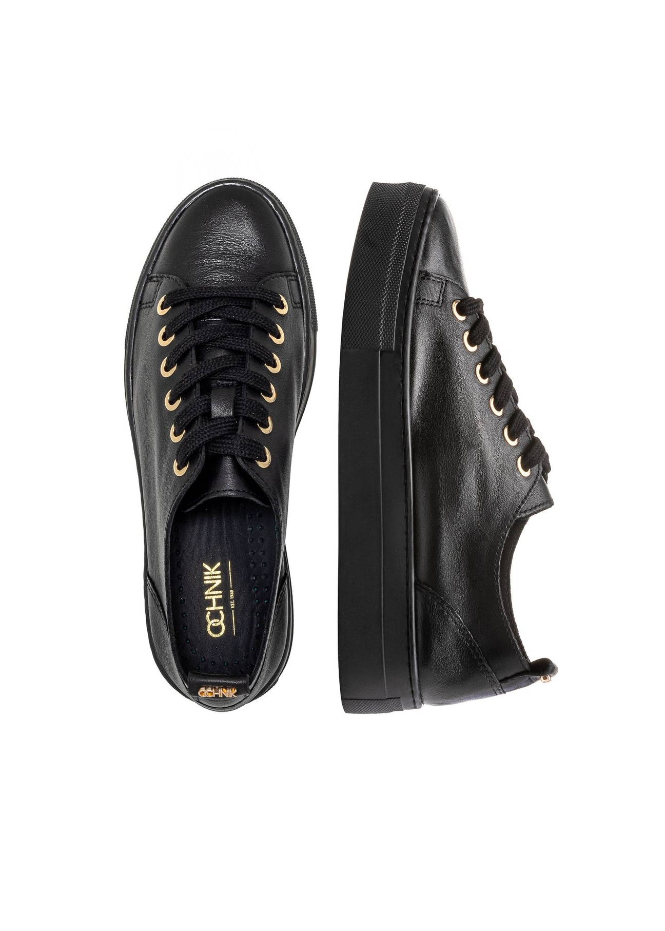 Women's high black leather sneakers BUTYD-1062-99(W26) - product view from above, on a white background.