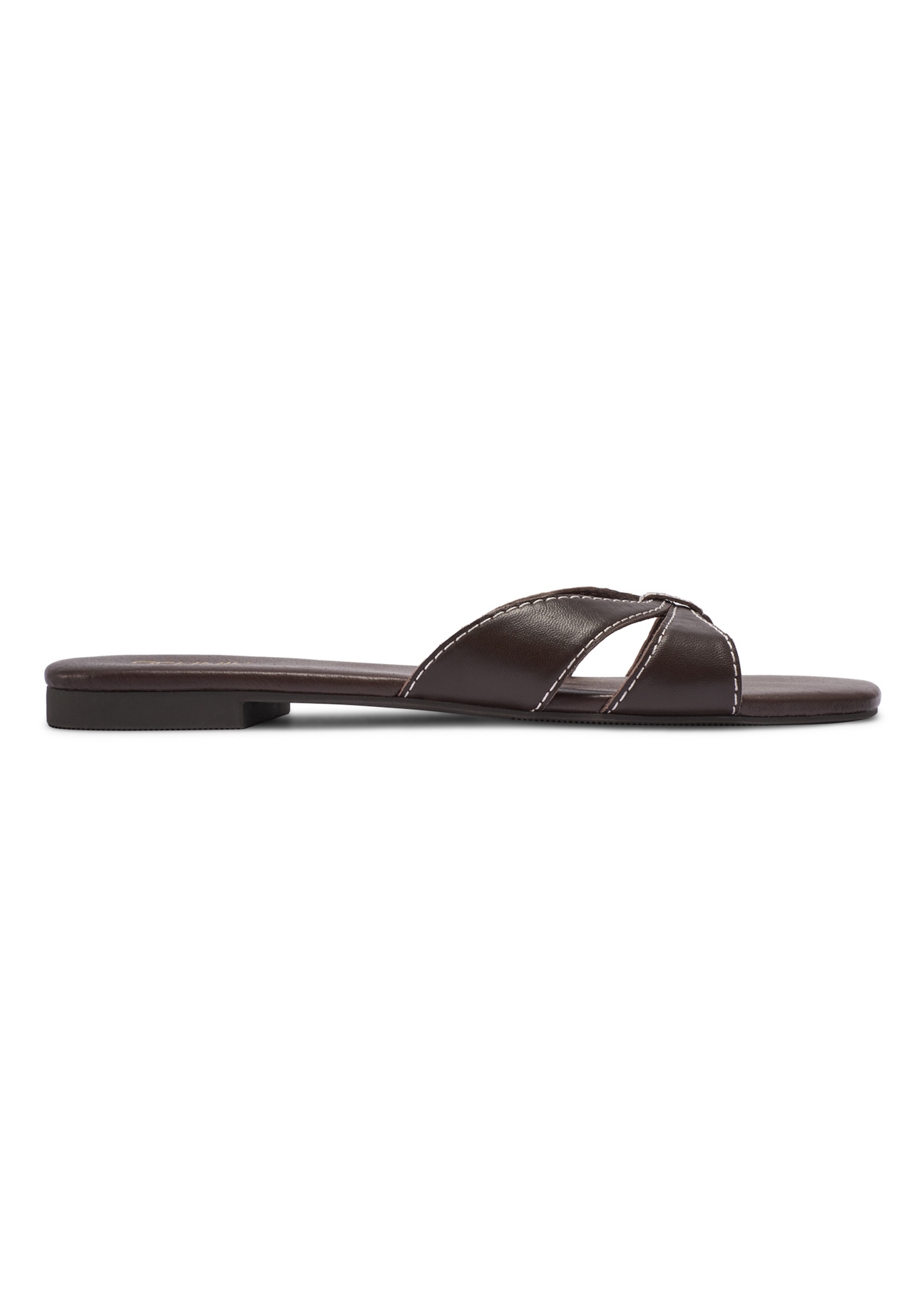 Dark brown leather women's mules BUTYD-1227-1I(W26), side view of the product on a white background.