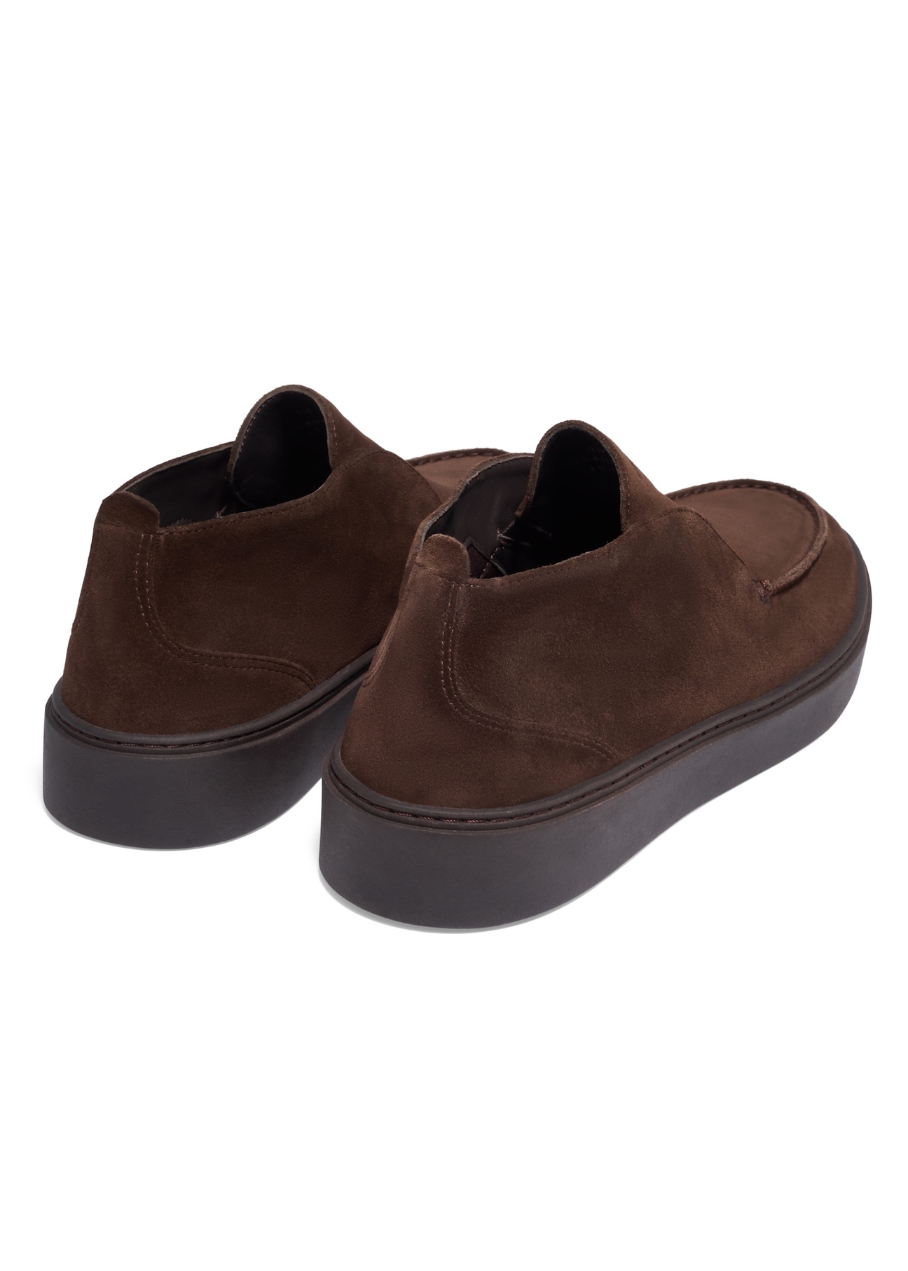 Dark brown suede men's shoes BUTYM-0549-1I(Z26), back view of the product on a white background.