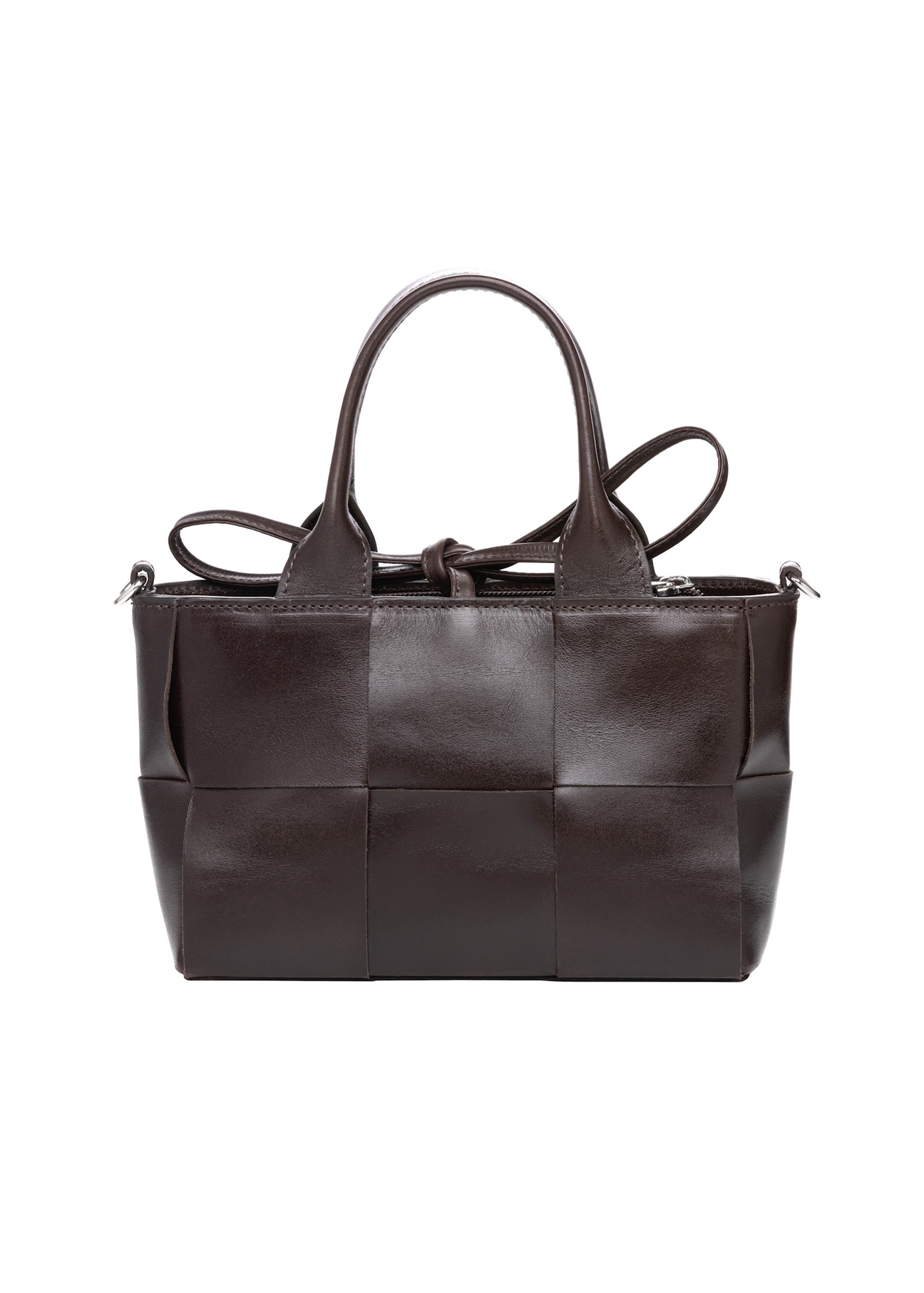 Dark brown small leather women's handbag TORES-1298-1H(W26), product view from the back on a white background.