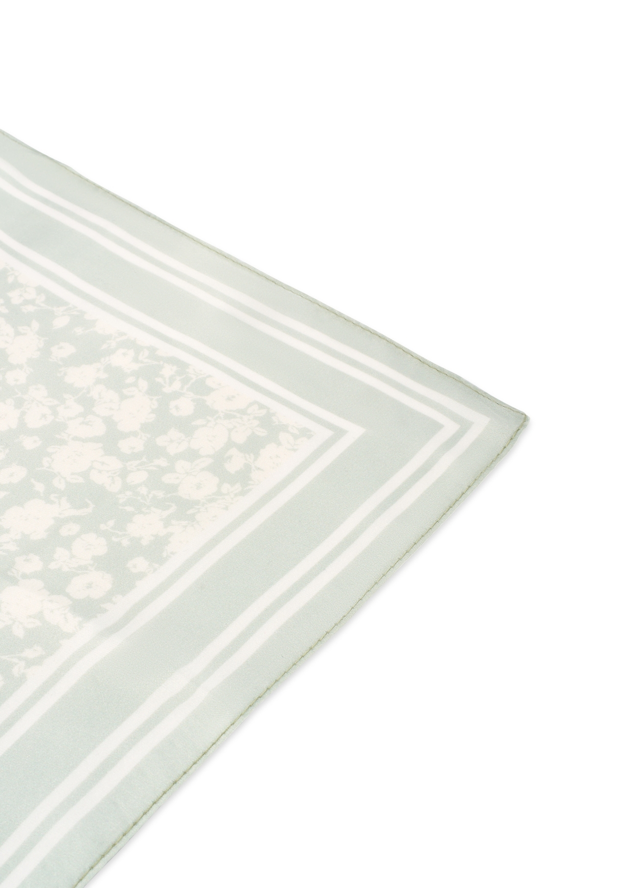 Green women's floral scarf SZADT-0190-8P(W26), close-up detail on white background.