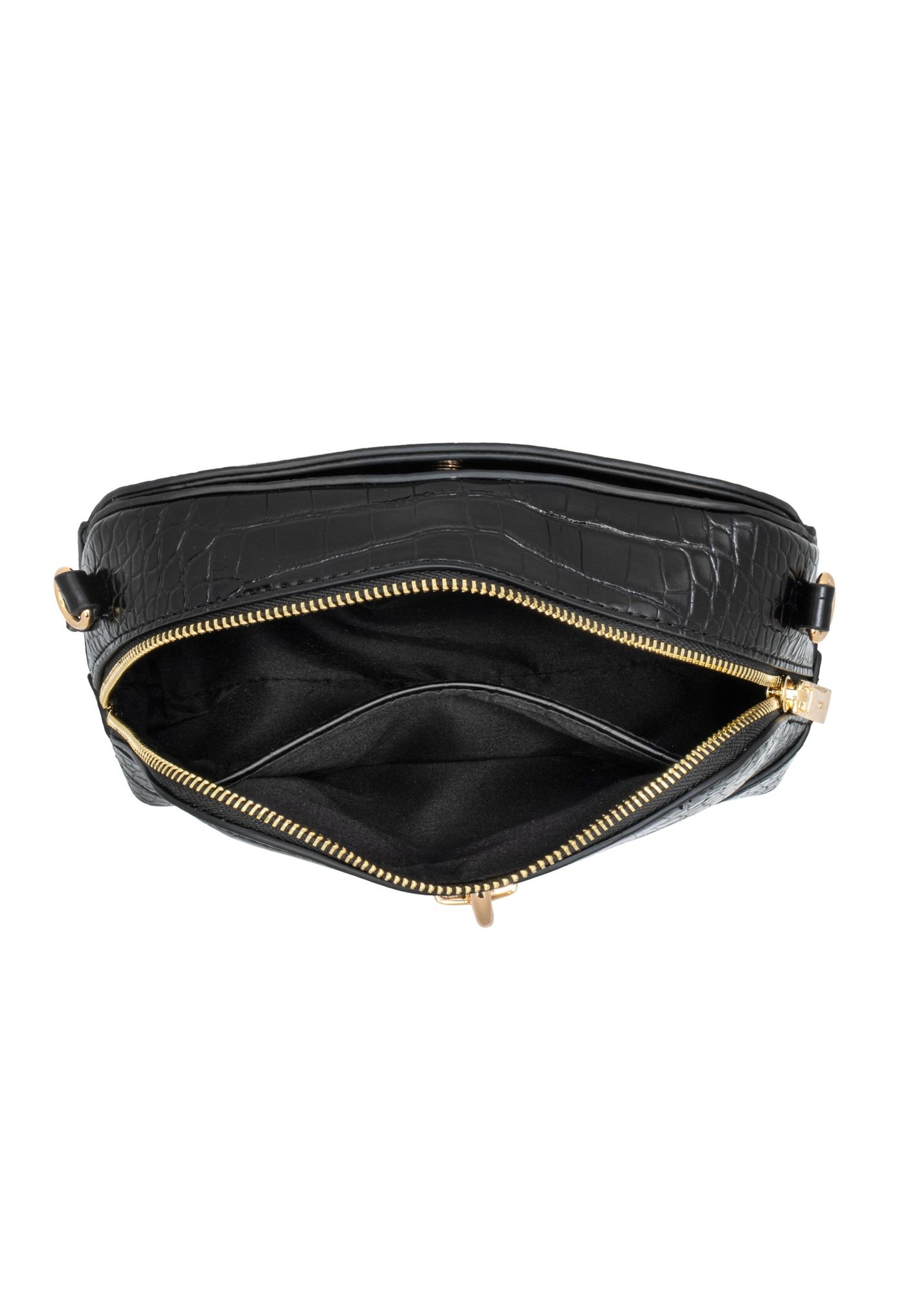 Black small croco bag TOREC-1331-9G(Z26) - product view from above, white background.