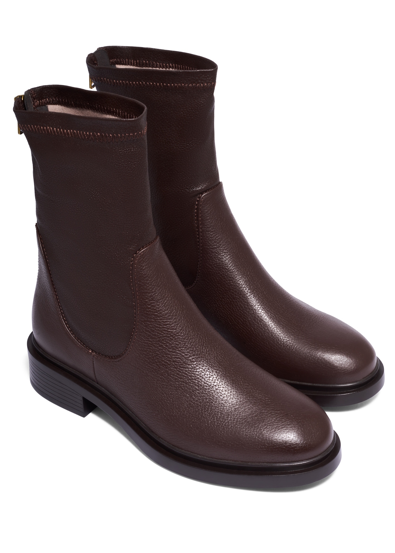 Dark brown leather women's ankle boots BUTYD-1296-1I(Z26), diagonal product view on white background.