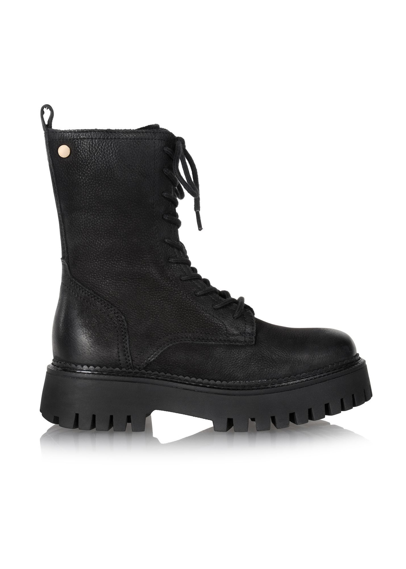 Women's leather ankle boots in combat boot style BUTYD-1004-9I(Z26), side view of the product on a white background.