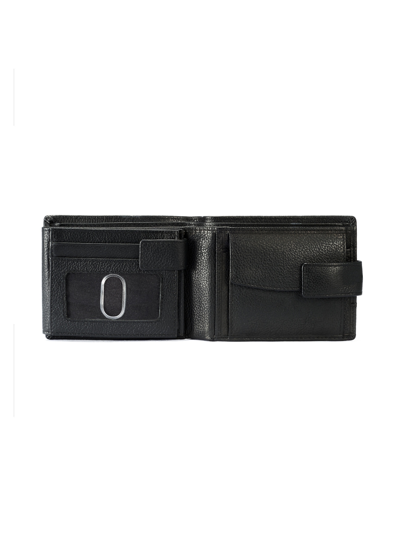 Black men's leather wallet PORMS-0011B-99(W25), interior view of the product on a white background.
