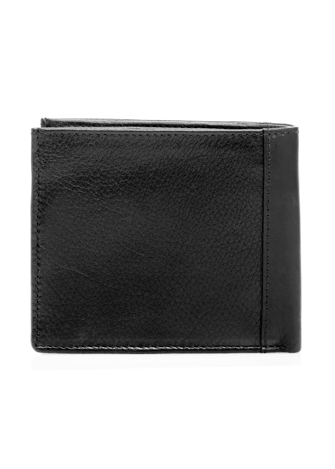 Black small leather men's wallet PORMS-0681-99(W26), product view from the back on a white background.