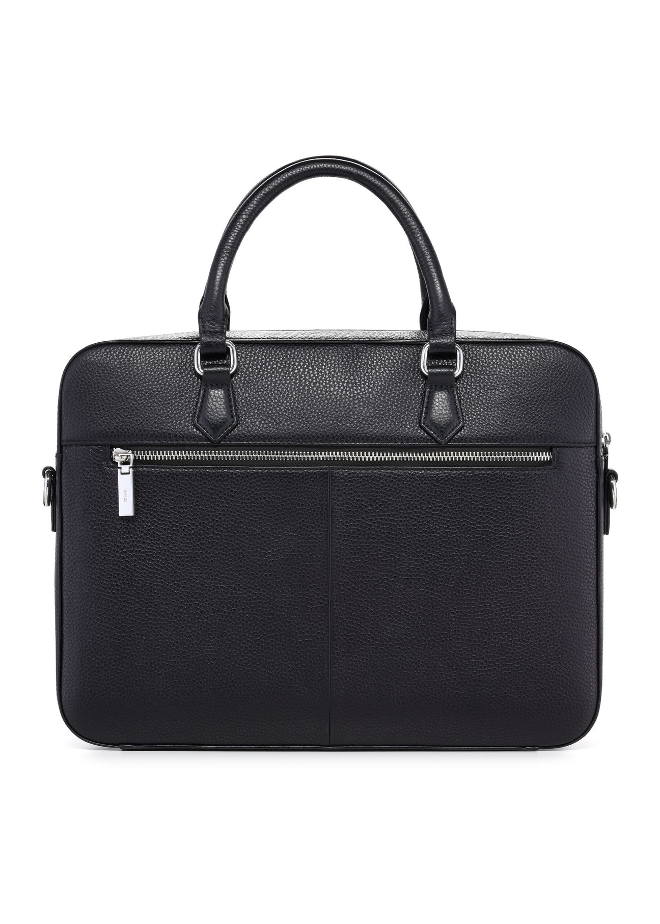 Black leather laptop bag TORES-1222-99-9I(W26) - product view from the back on a white background.