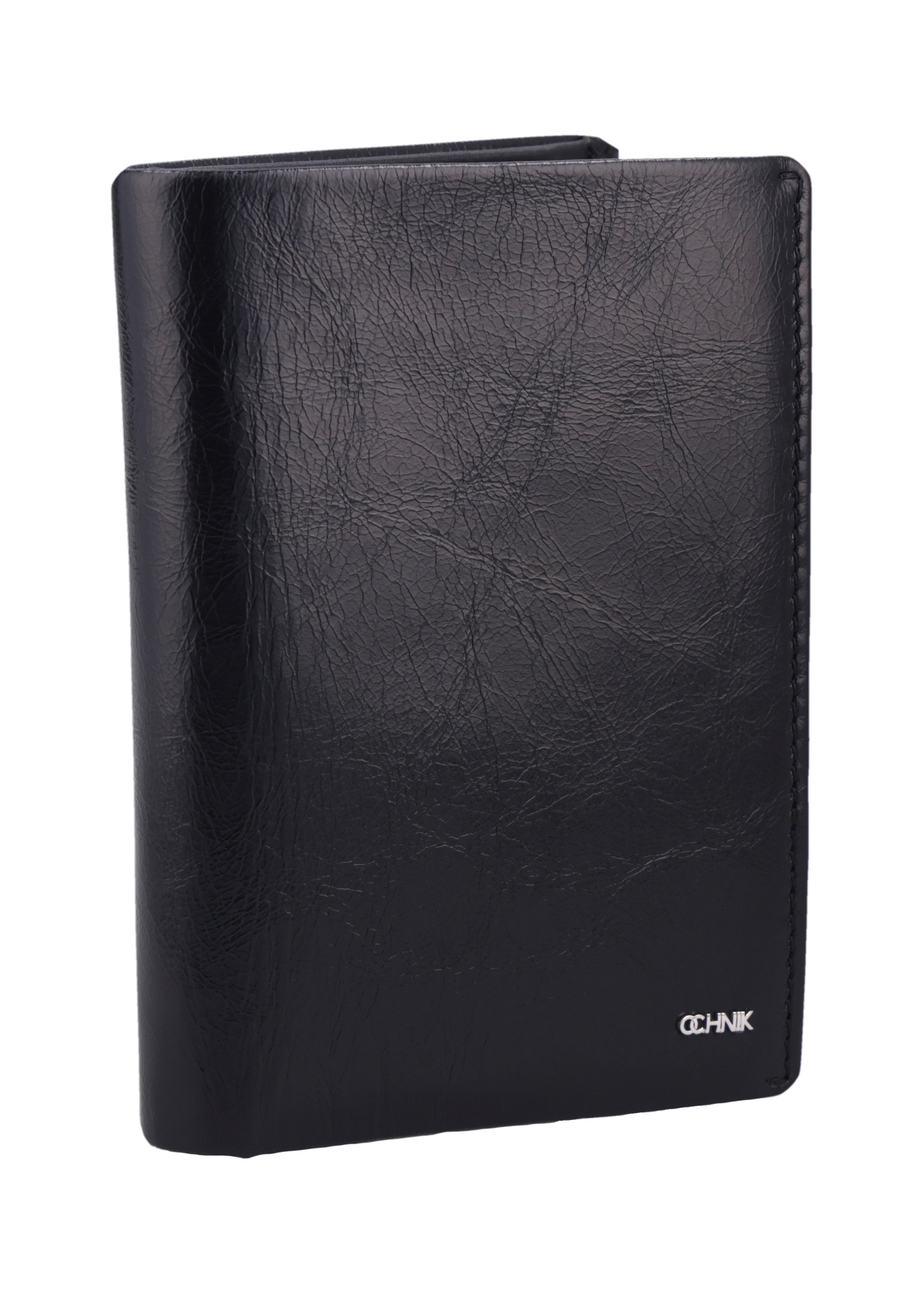 Black leather men's wallet PORMS-0723-9P(Z26), angled product view on a white background.