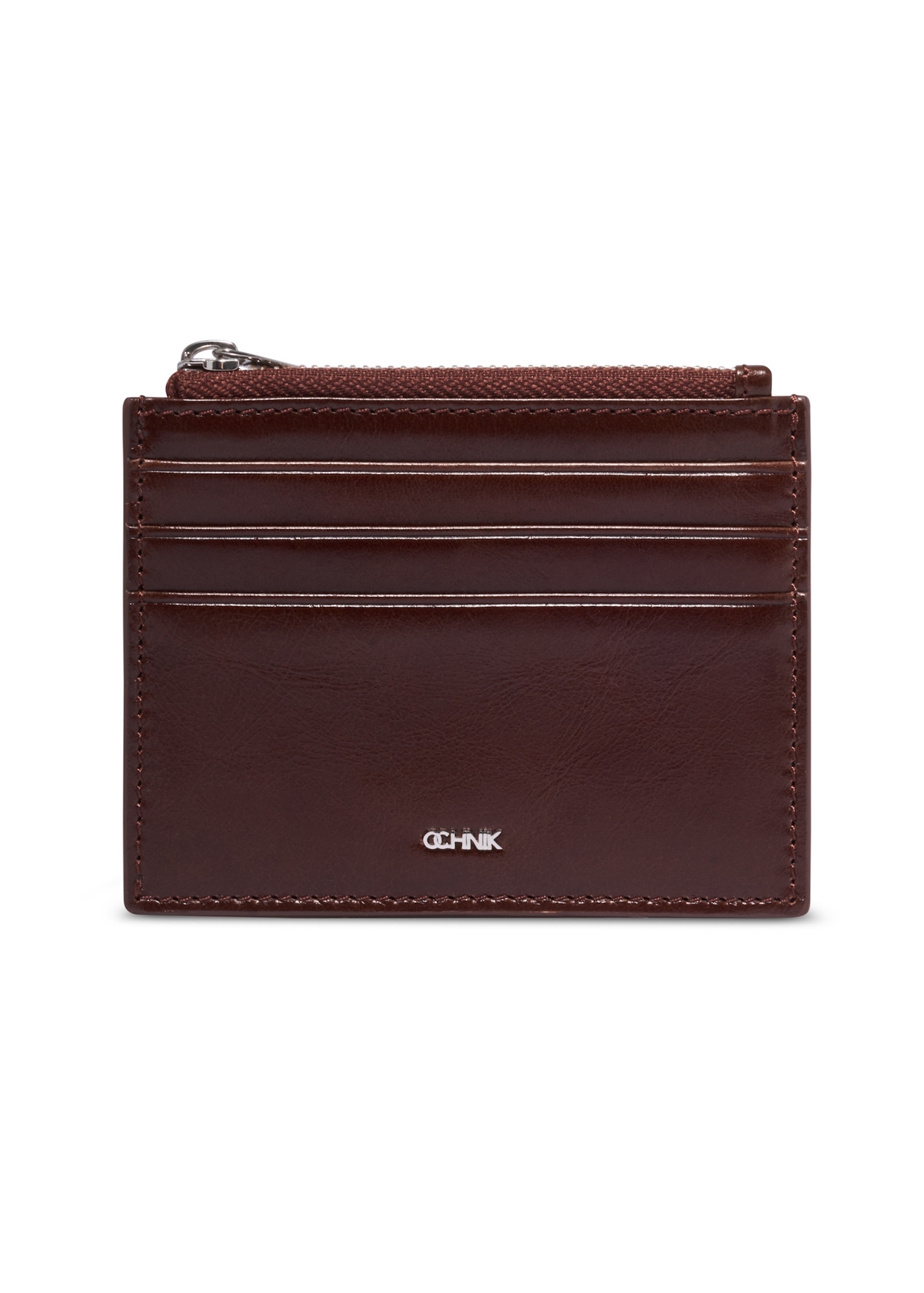 Brown leather card case PORMS-0732-1G(Z26), front product view on white background.