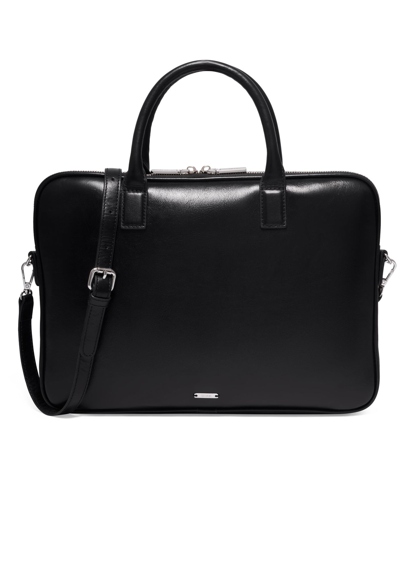 Black leather elegant laptop bag TORES-1344-99(Z26) - front product view, on white background.