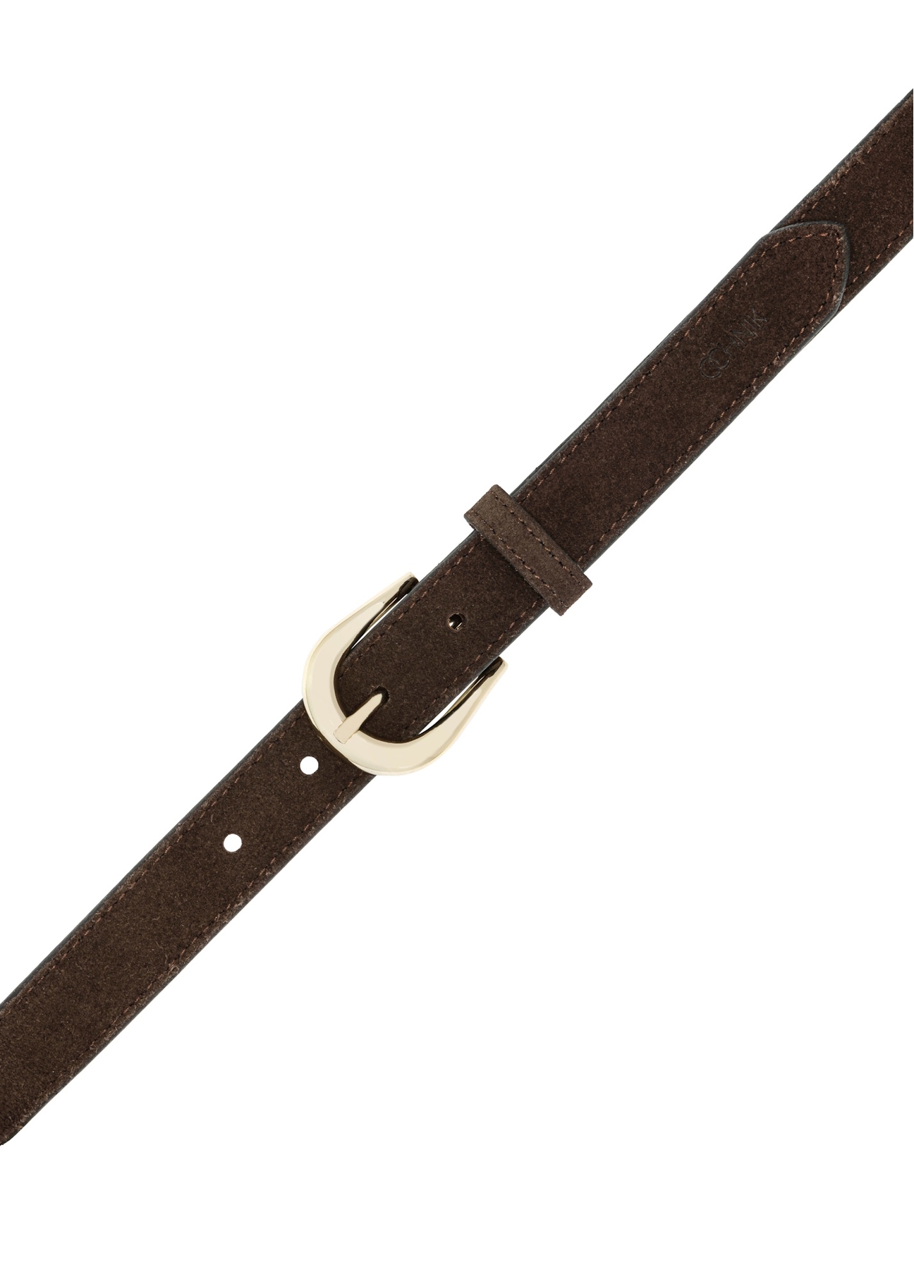 Dark brown leather women's belt PASDS-0303-1I(W26), product view from above on white background.
