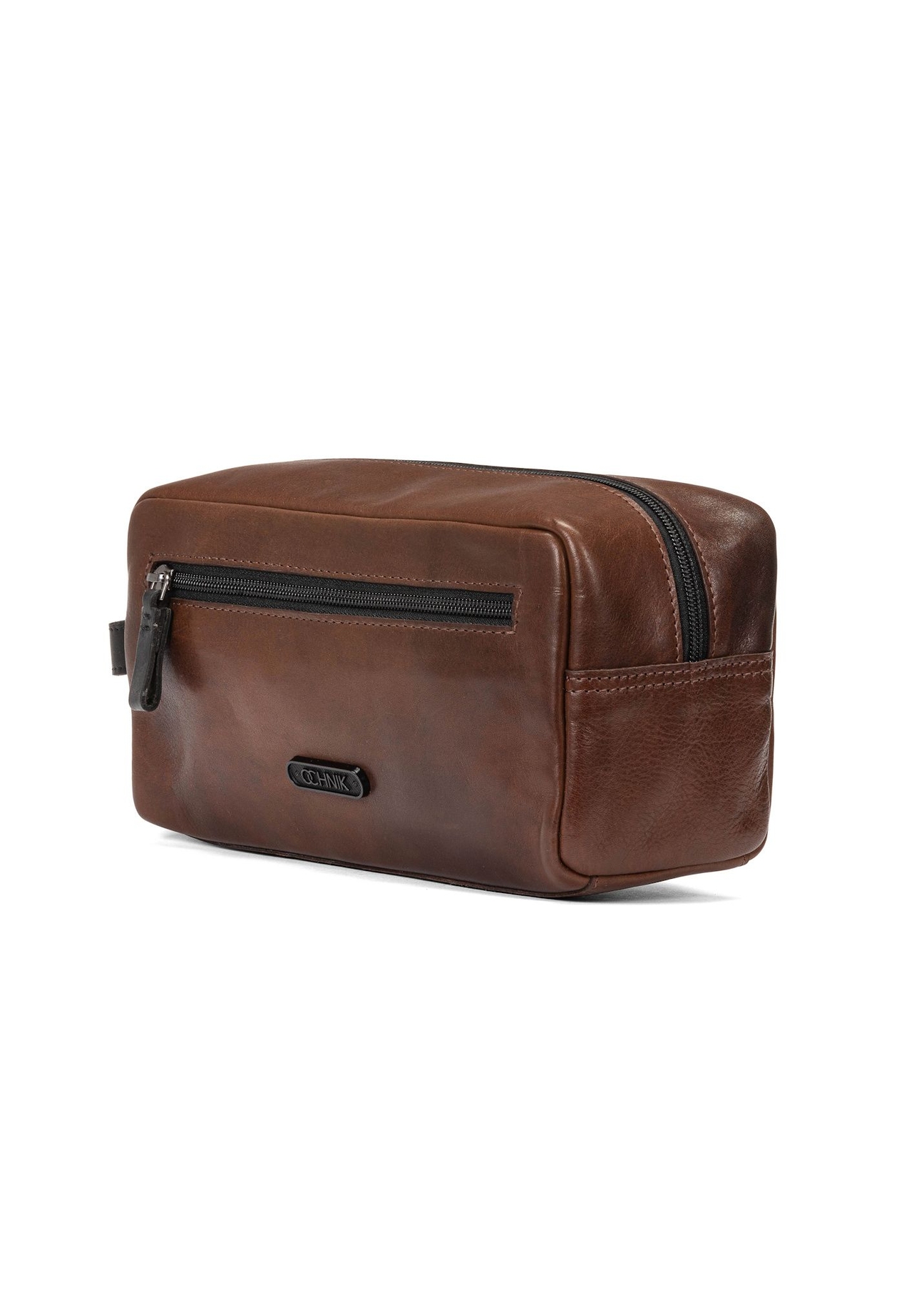 Men's brown leather cosmetic bag TORMS-0106-1H(W26), diagonal product view on white background.