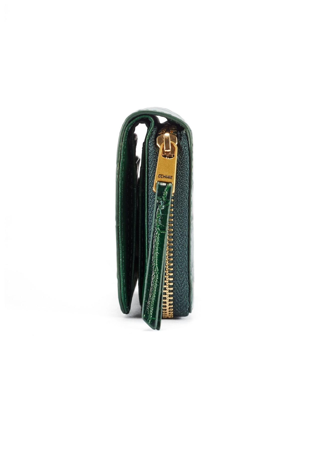 Green croco women's leather wallet TOREC-0952-51(W25) - side product view on white background.