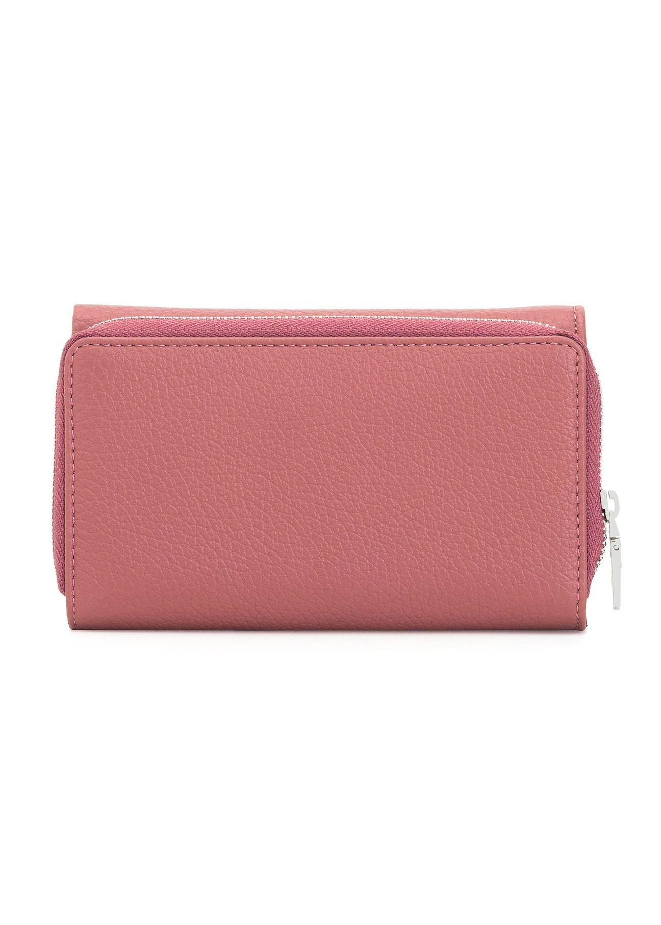 Pink leather medium women's wallet PORES-0801-5B(Z26), back product view on white background.