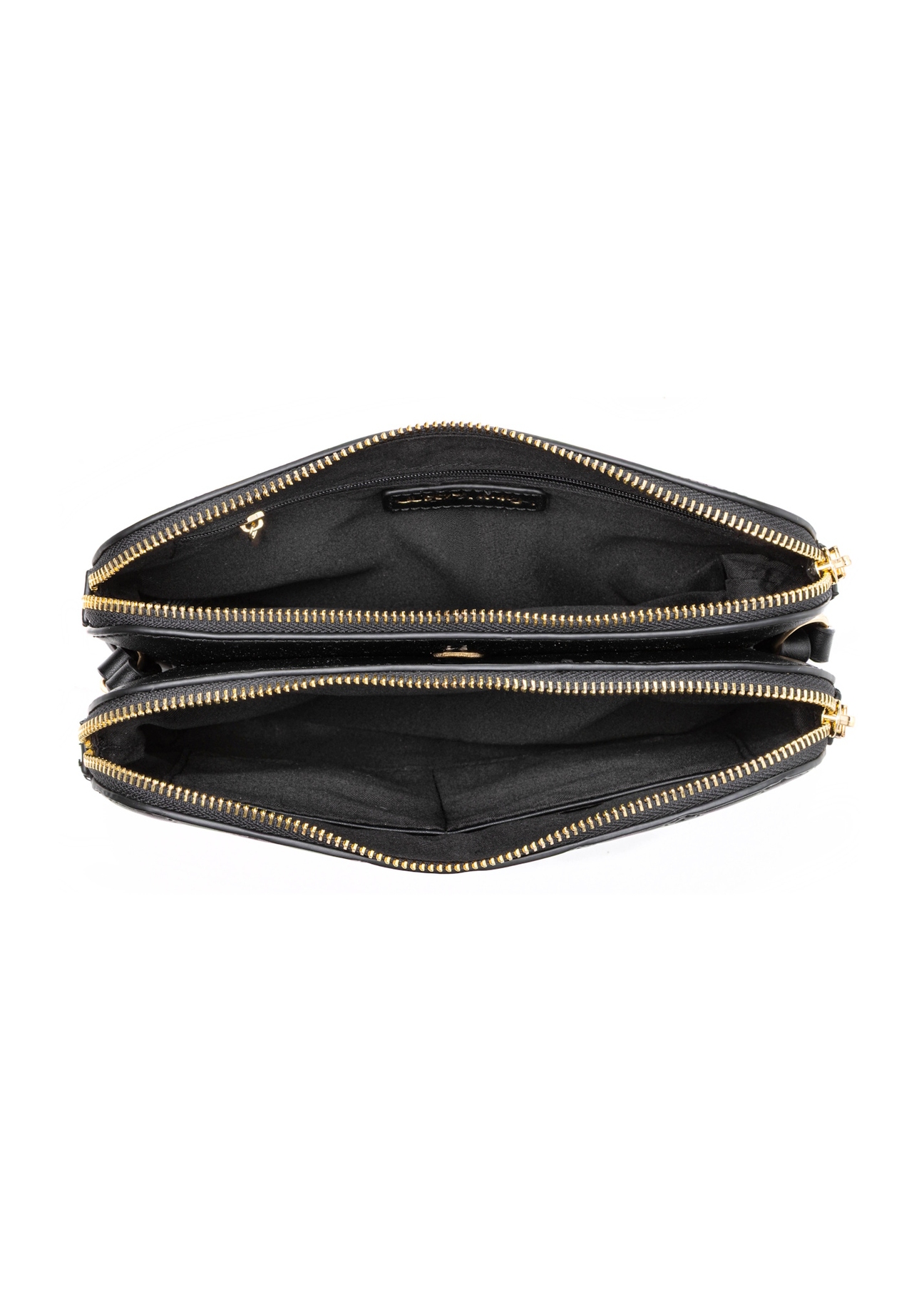 Black women's messenger bag with monogram TOREC-0205F-98(Z25), product view inside on white background.