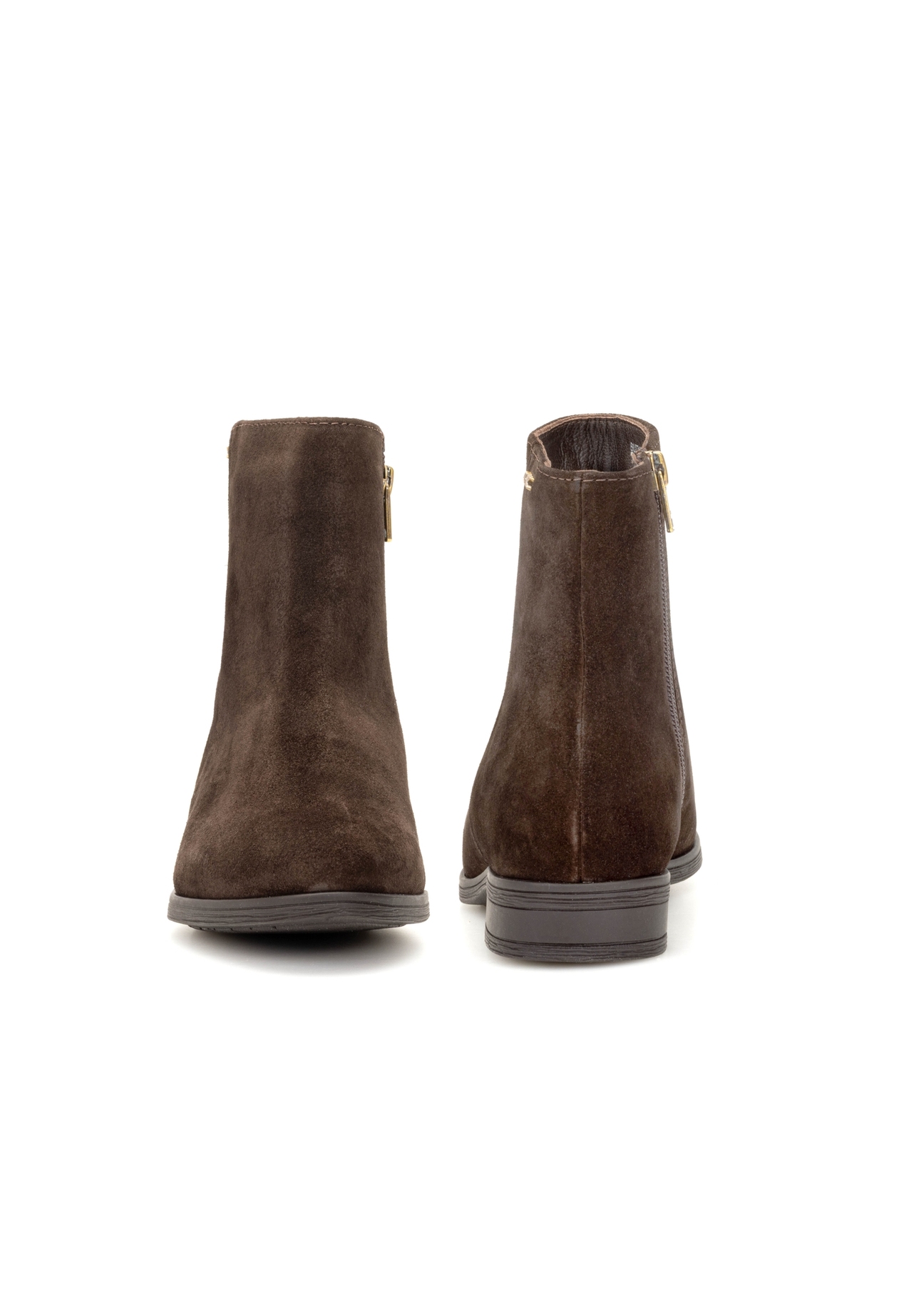 Brown leather women's ankle boots BUTYD-1193-89(Z25), product view from the front and back on a white background.