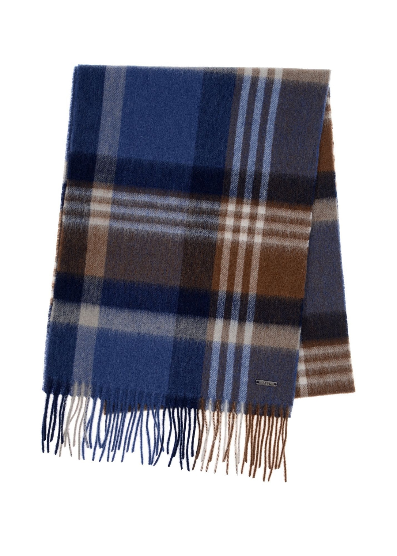Men's woolen checked scarf SZAMT-0069-7I(Z26) - product view from above, on a white background.