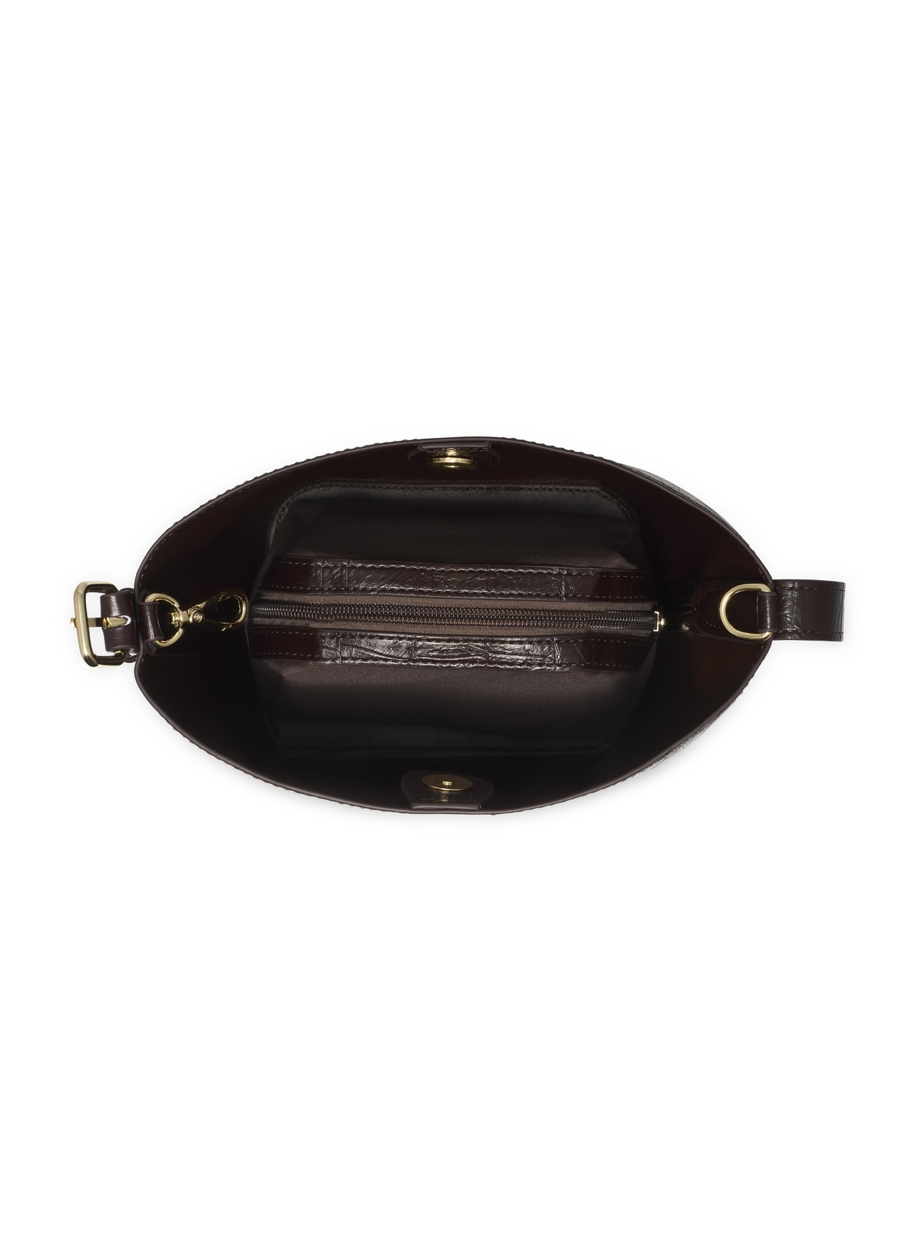 Burgundy croco women's handbag TOREC-1305-4D(Z26). Top view open on a white background.
