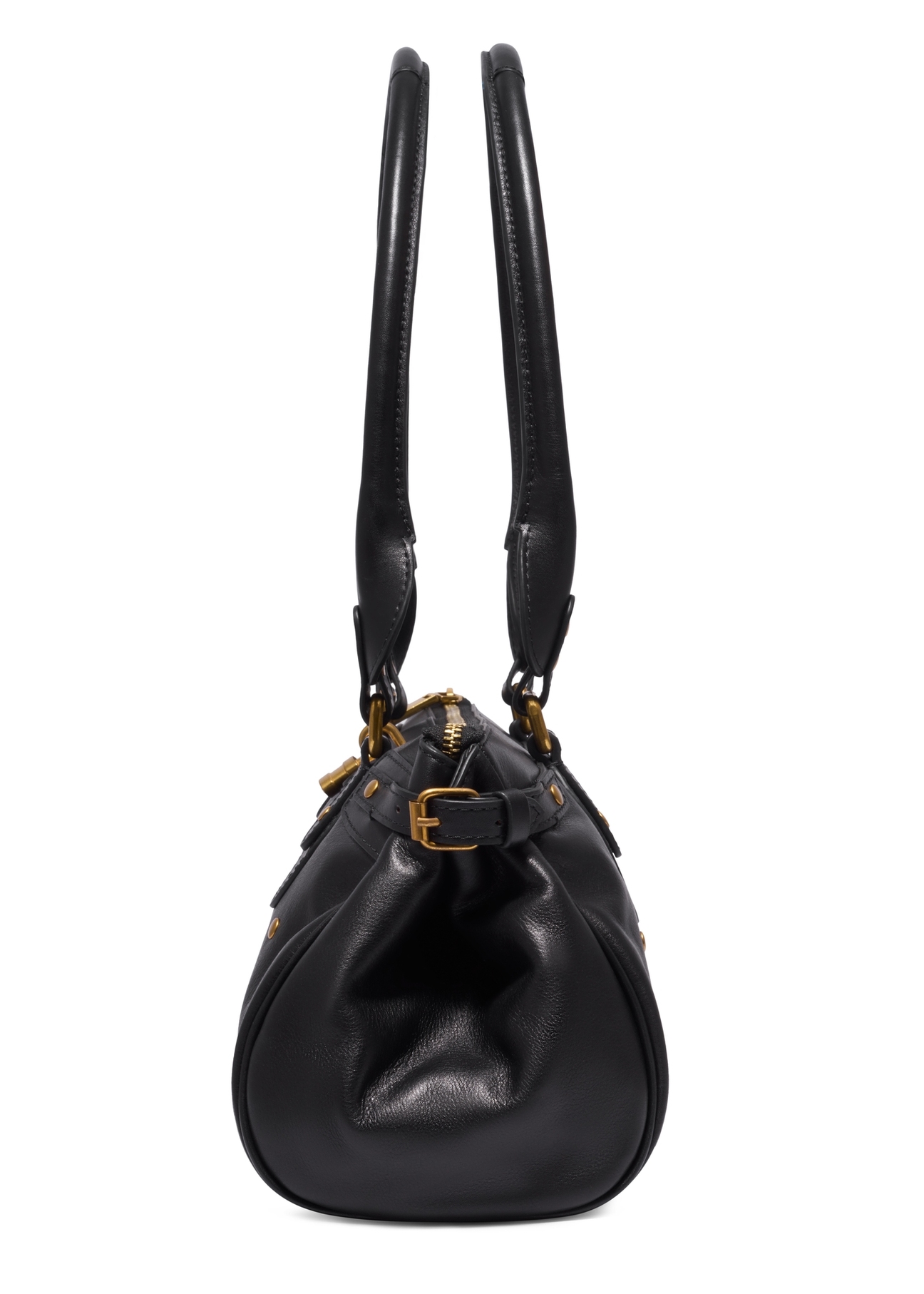 Black leather shoulder bag TORES-1369-99(Z26), side product view on white background.