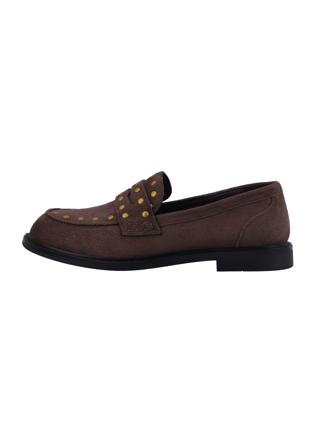 Dark brown suede women's moccasins BUTYD-1329-1I(Z26), side product view on white background.