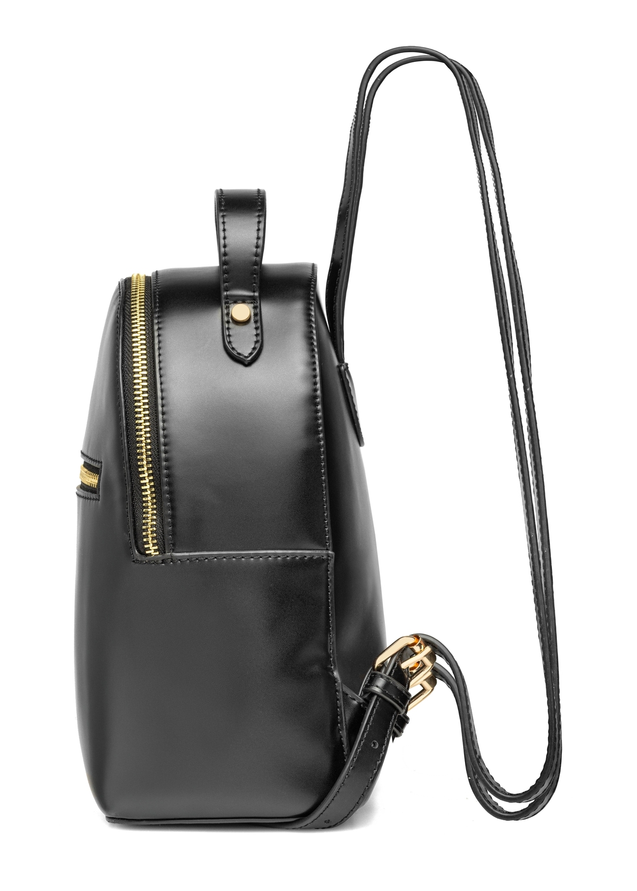 Small black women's backpack TOREC-1128-99(W26), product view from the side on a white background.