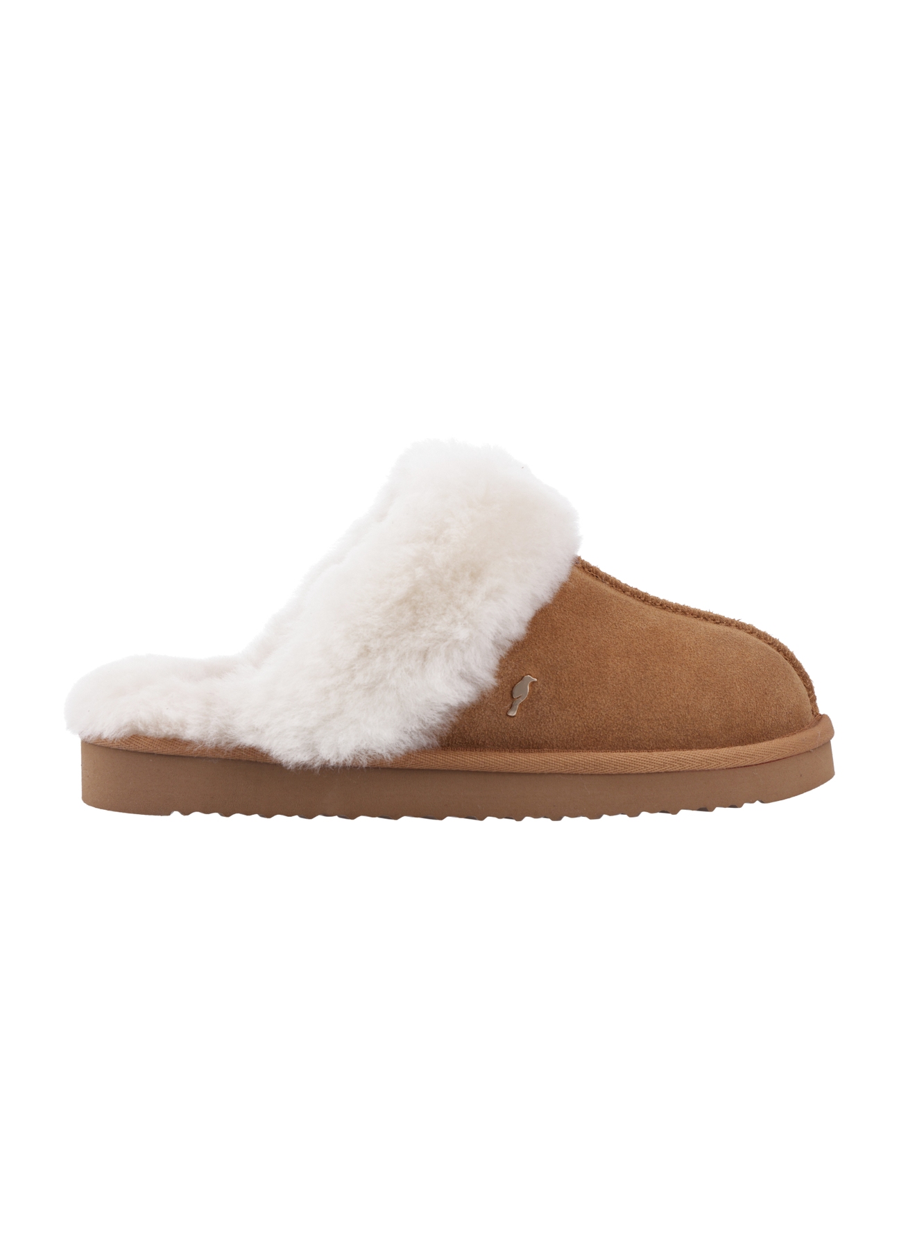Beige slip-on snow boot style slippers BUTYD-1137-82(Z24), side product view on white background.