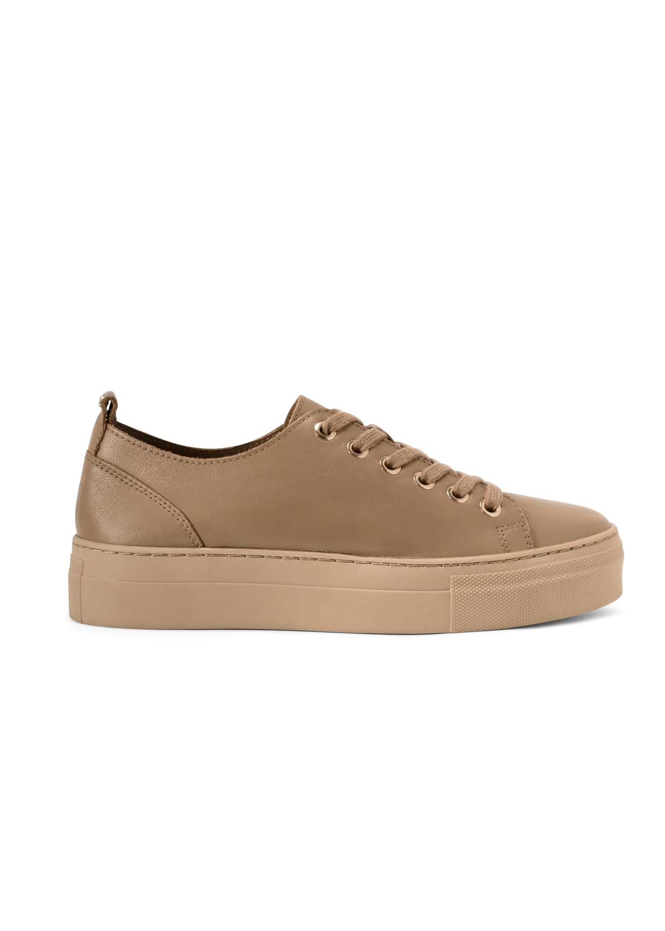 Beige women's leather sneakers BUTYD-1062-1B(W26) - side view of the product, on a white background.