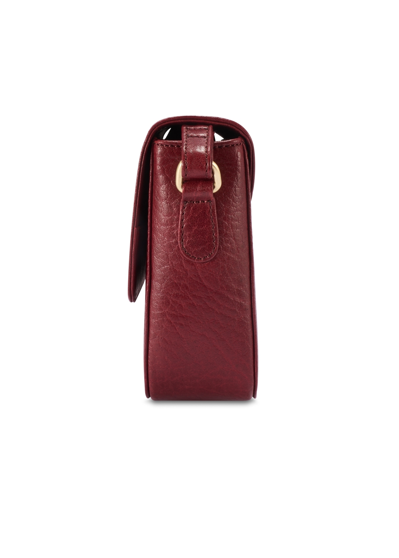 Women's burgundy leather messenger bag TORES-1245-4C(W26) - side product view, on a white background.