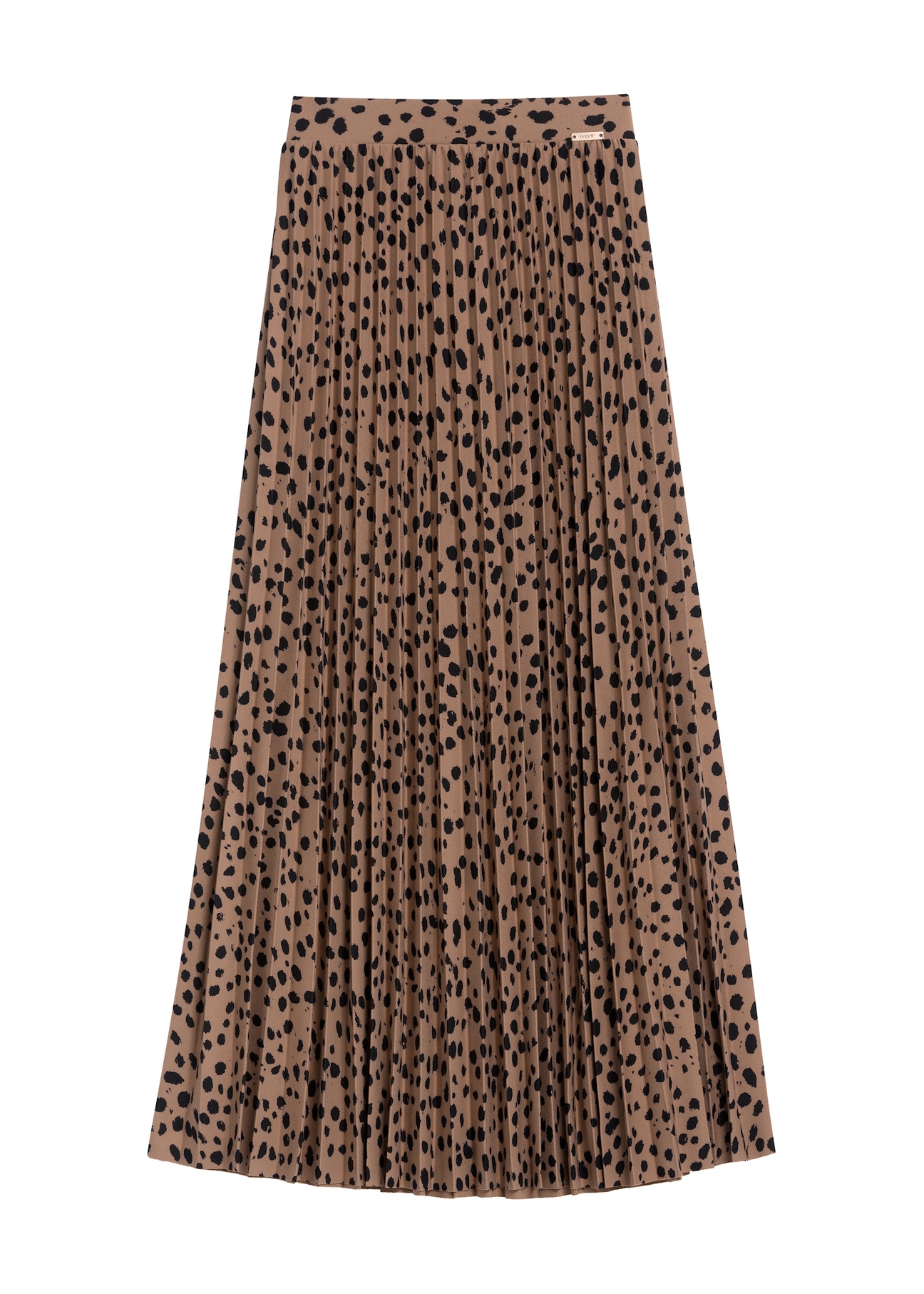 Dark beige women's pleated skirt SPCDT-0116-86(Z25), front product view on white background.