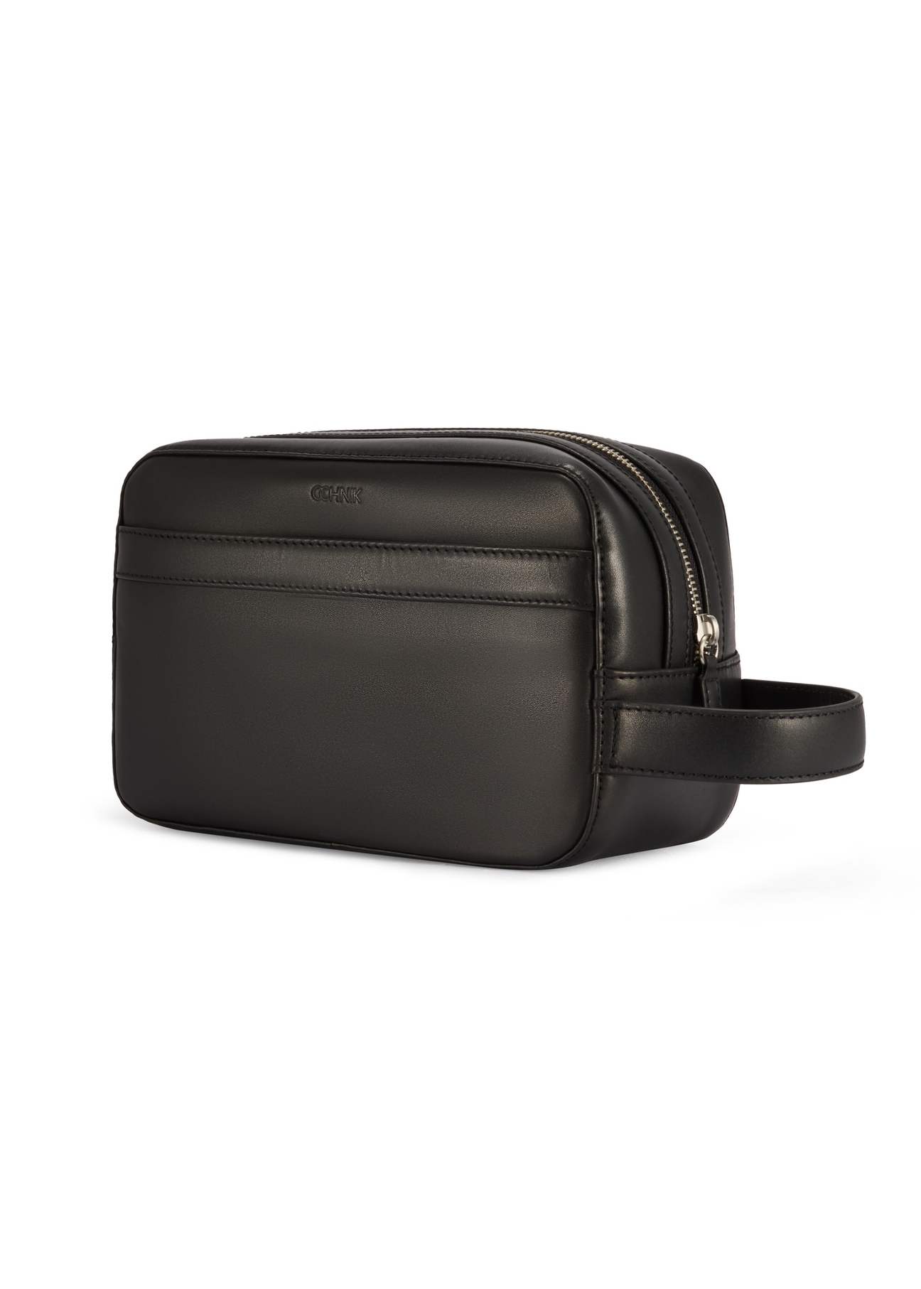 Black leather men's cosmetic bag TORMS-0473-99(Z25), diagonal product view on white background.
