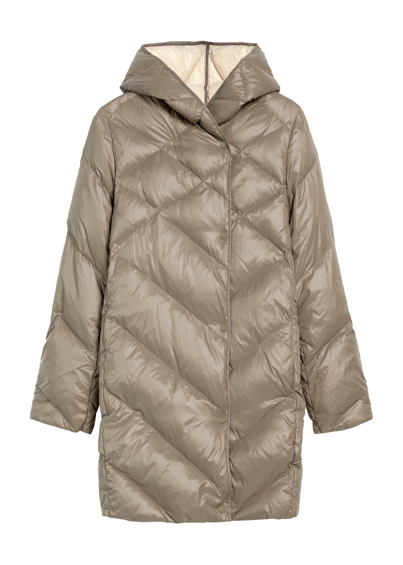 Olive green women's quilted jacket KURDT-0595-57(Z25), product view from the front on a white background.