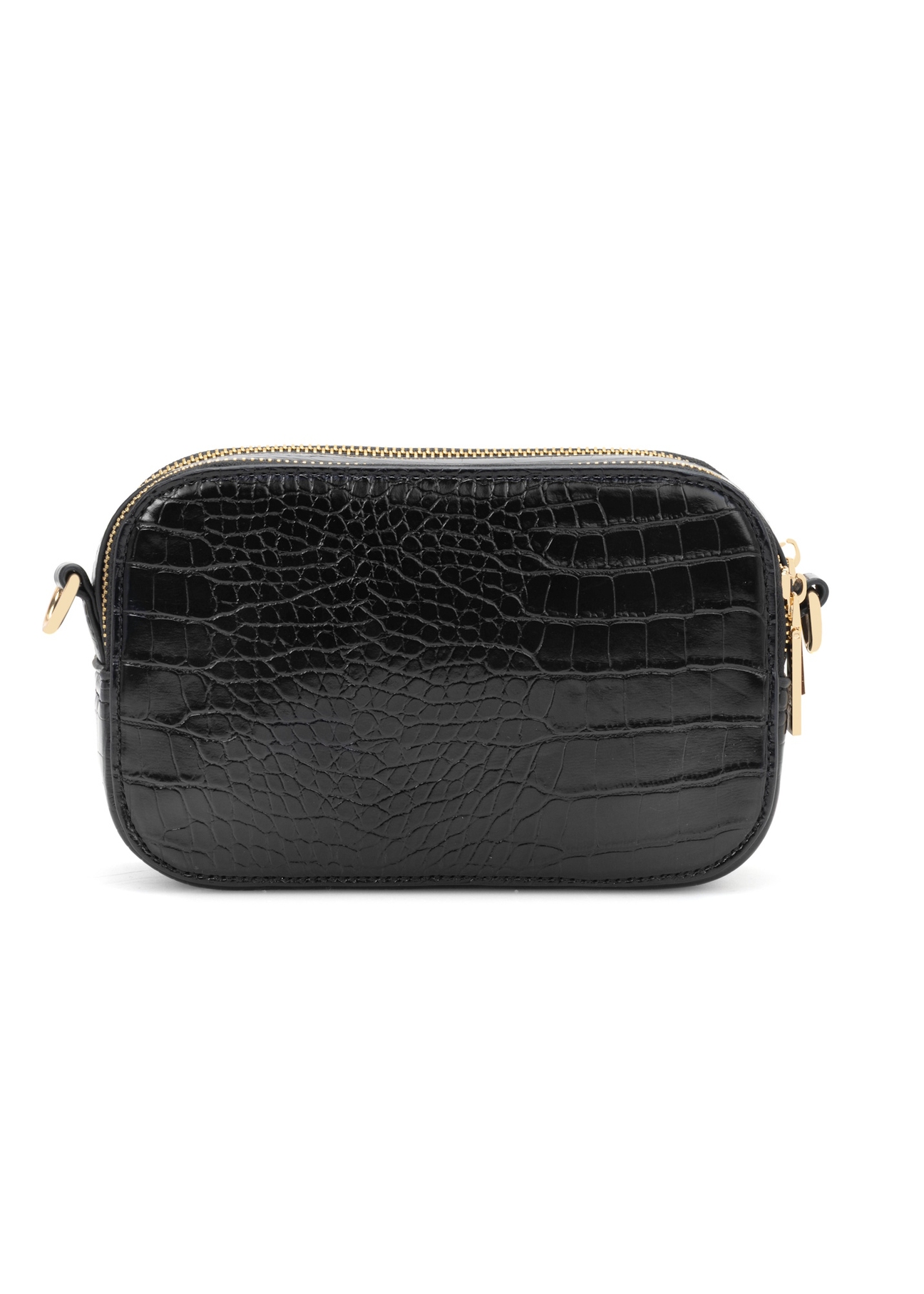 Black small women's croco handbag TOREC-1172-9G(W26), product view from the back on a white background.