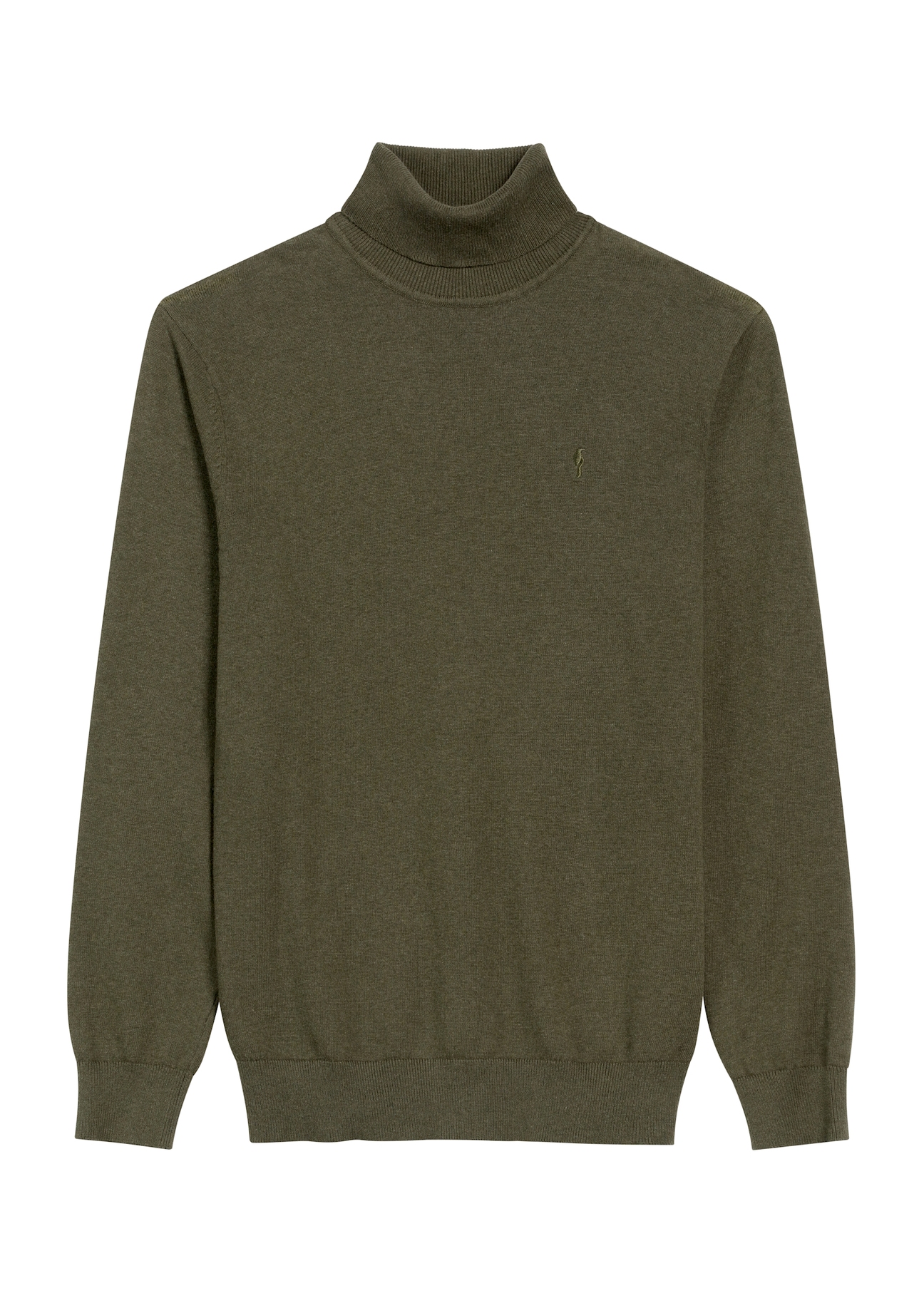 Men's khaki turtleneck sweater SWEMT-0095B-55(Z25), front product view on white background.