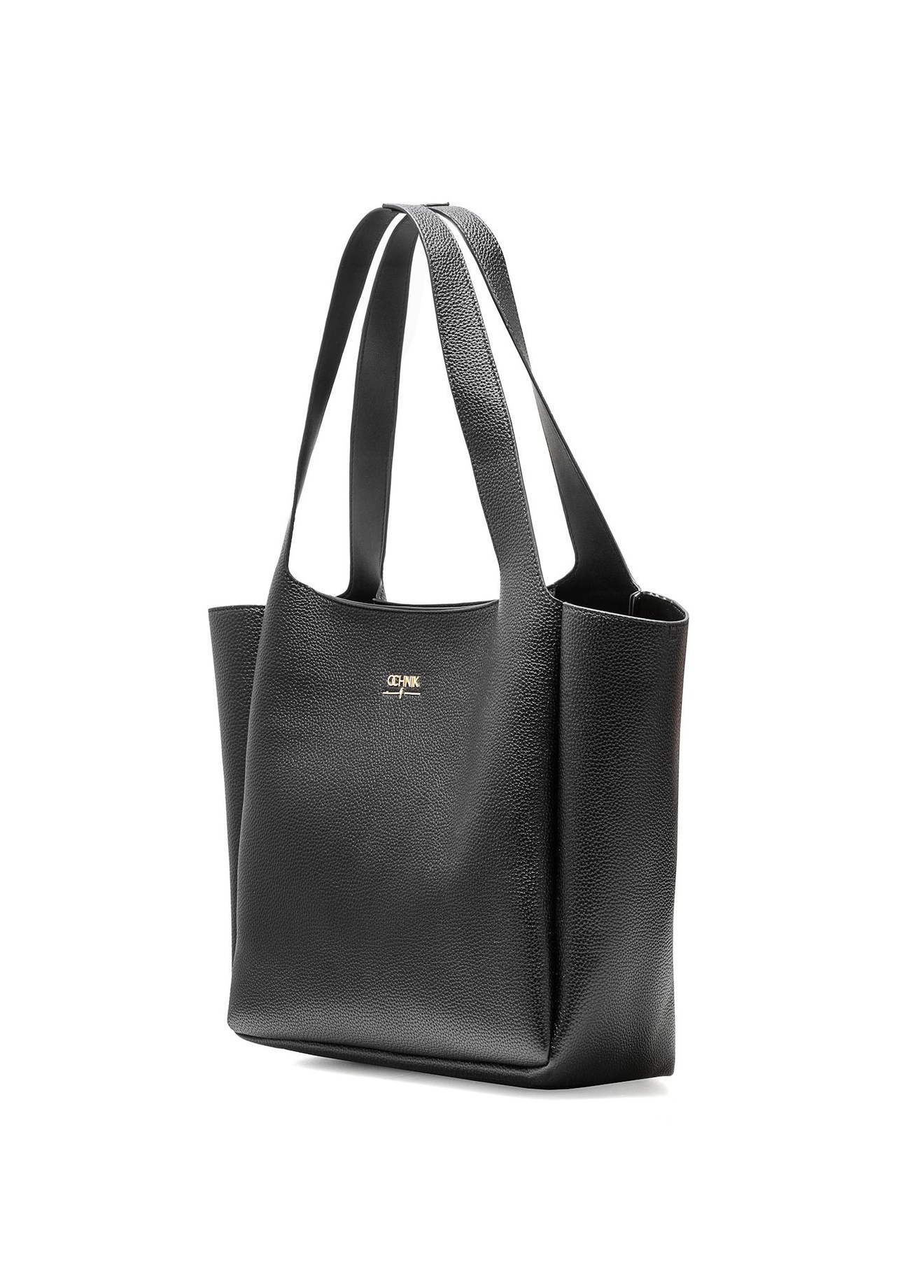 Black classic women's shopper bag TOREC-1060-9I(Z26), diagonal product view on a white background.