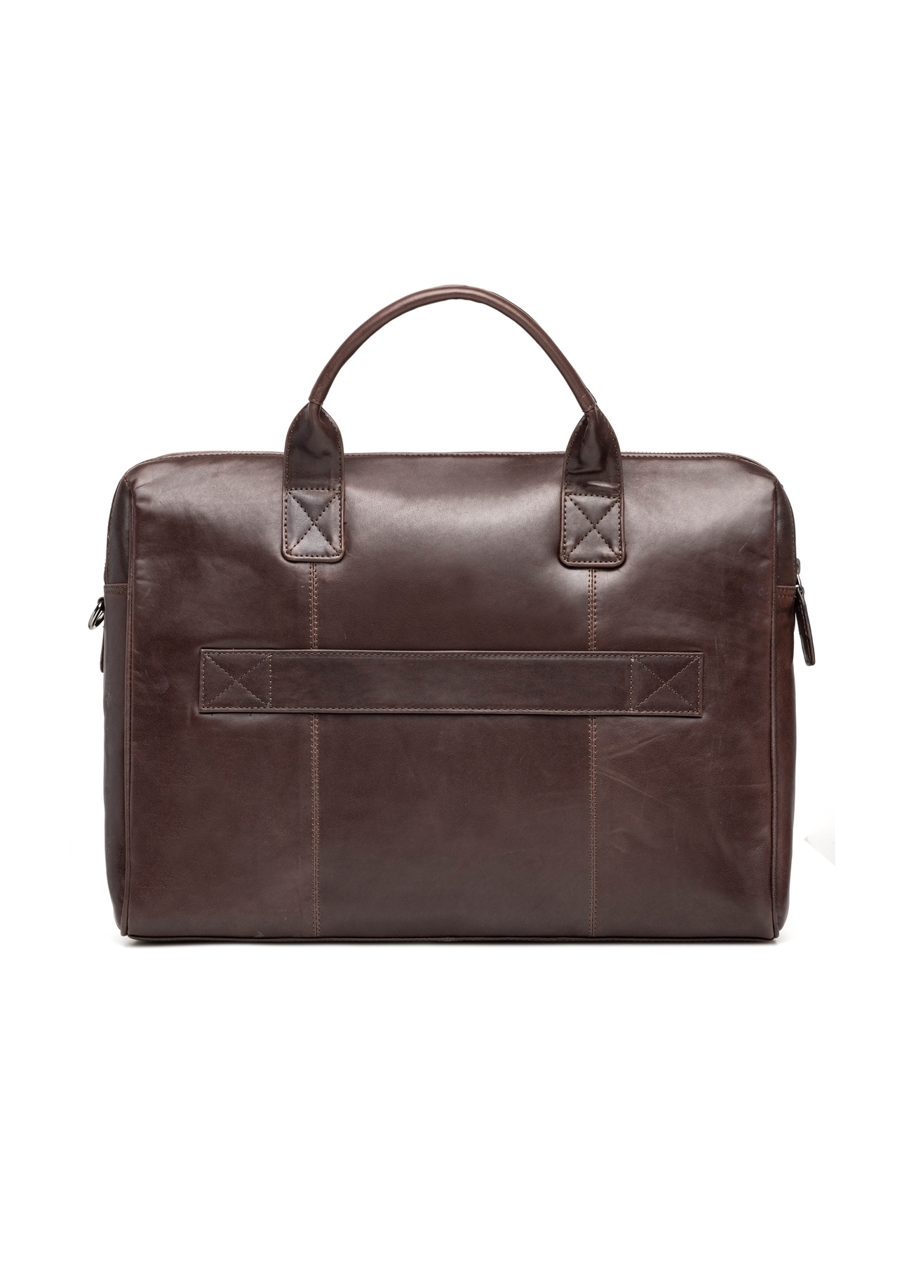 Brown leather men's bag TORMS-0460-89(Z25), product view from the back on a white background.