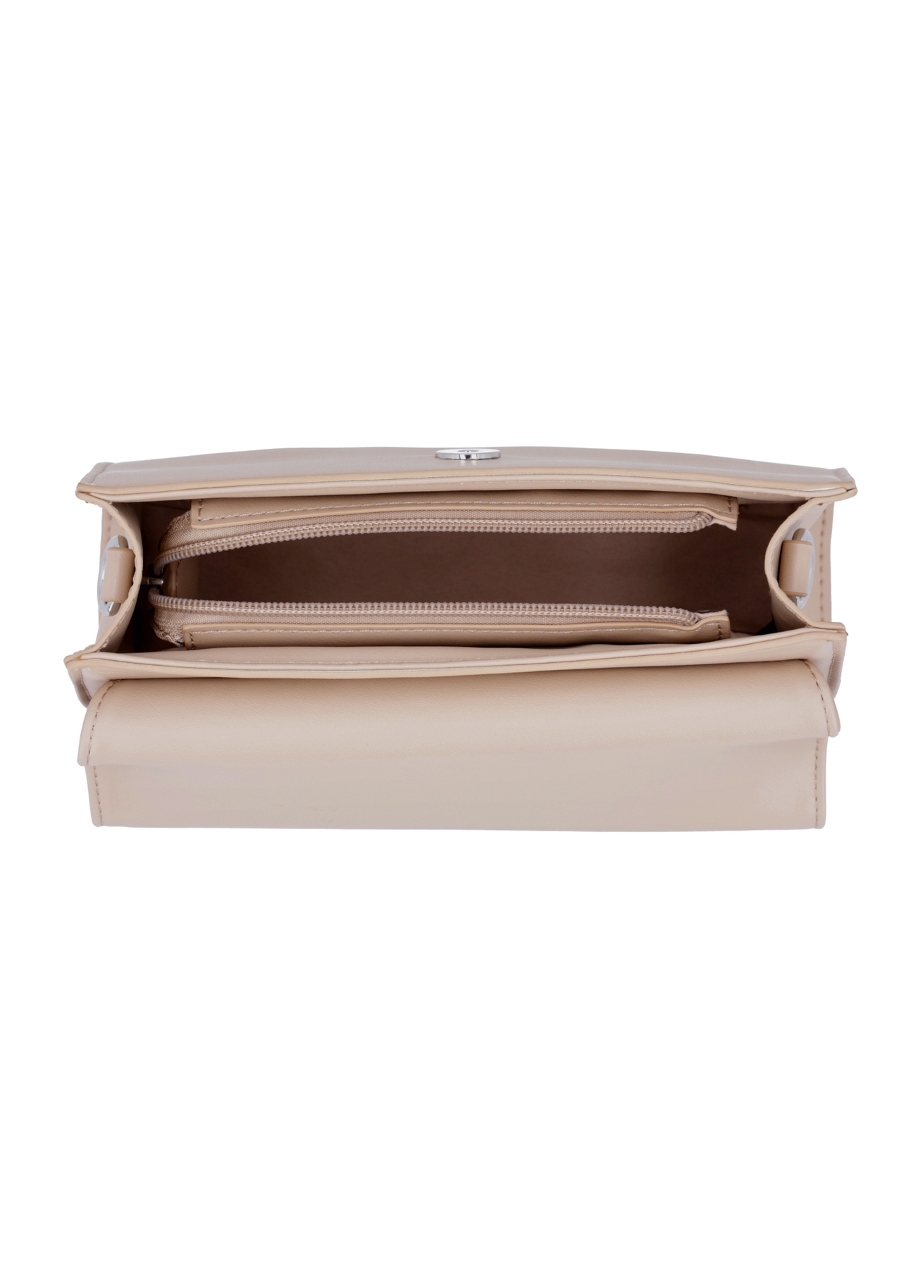 Small women's handbag made of ecru imitation leather TOREC-1324-0B(Z26), product view from above, on a white background.