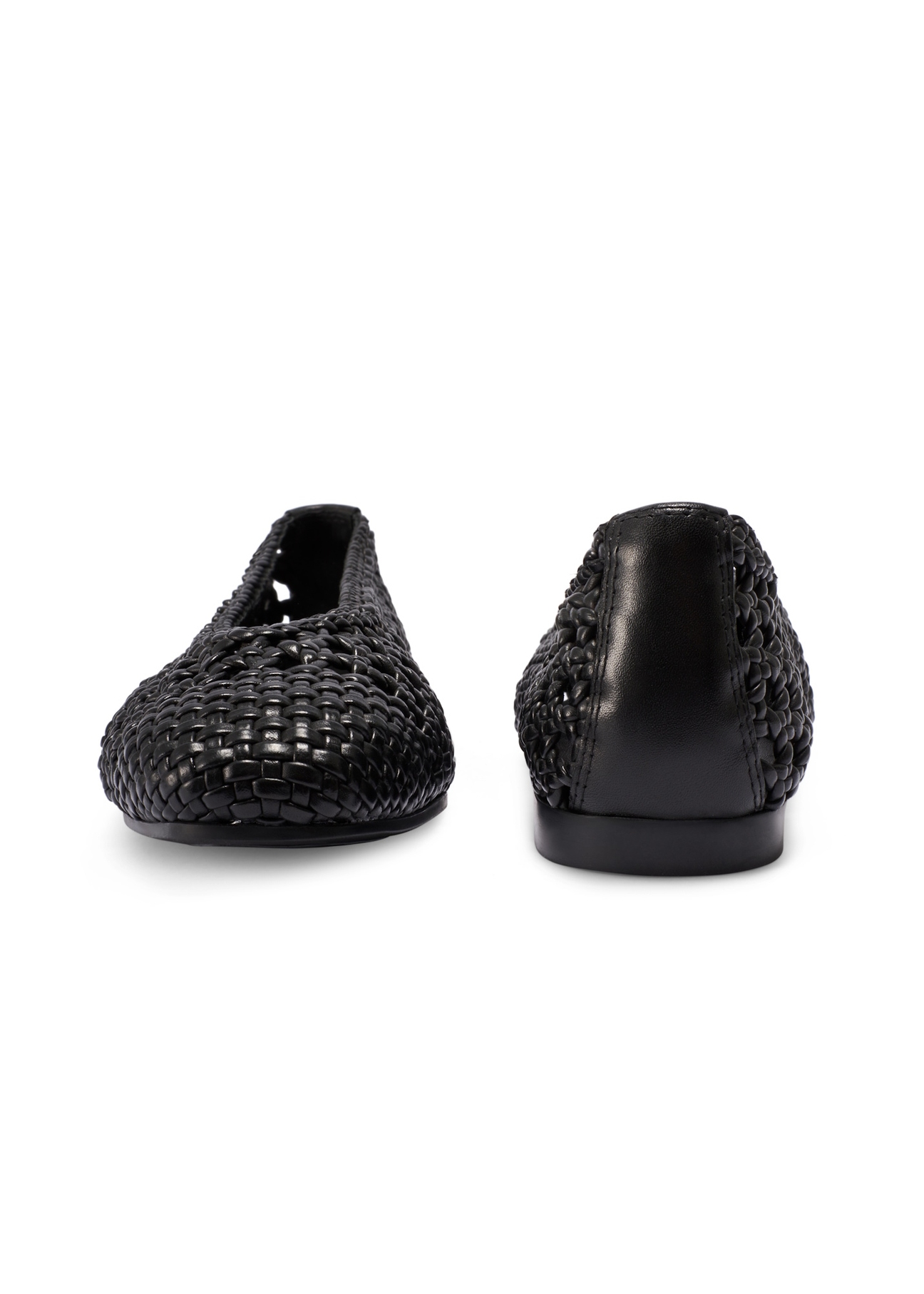 Women's black braided ballet flats BUTYD-1251-99(W26), front and back product view on white background.
