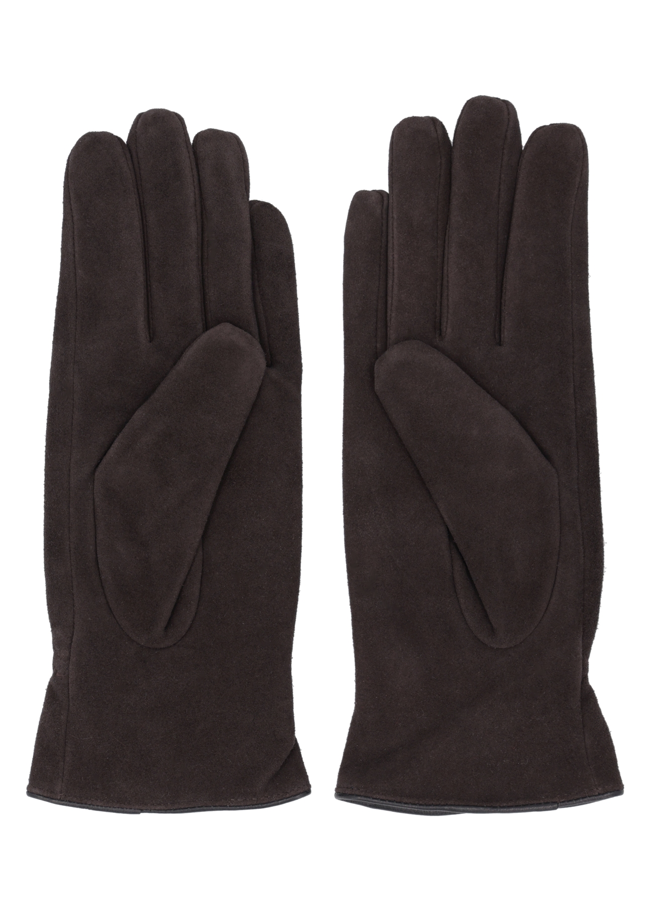 Women's brown suede gloves REKDS-0108-1I(Z26) - product view from above, on a white background.