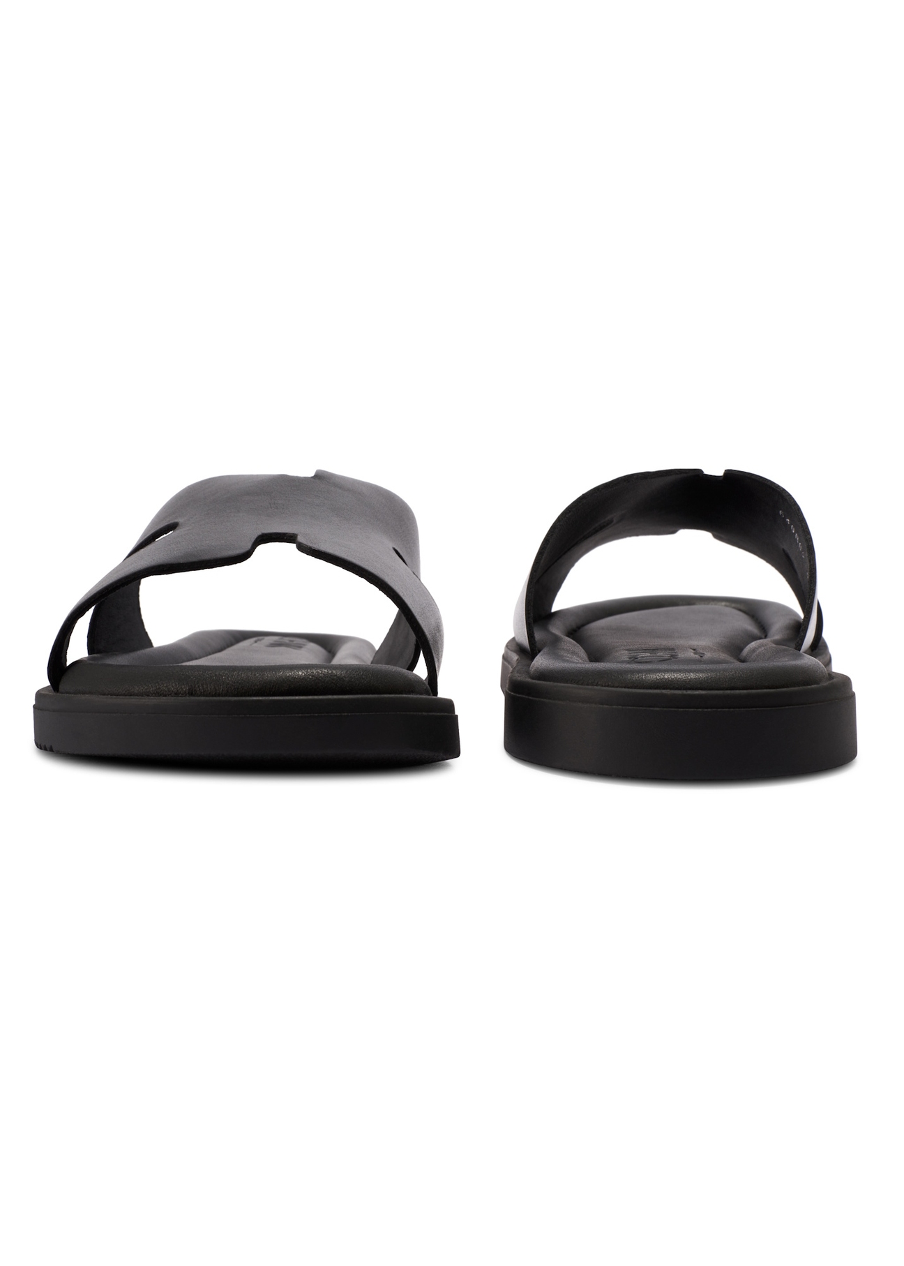 Men's black leather flip-flops BUTYM-0535-99(W26), front and back product view on white background.
