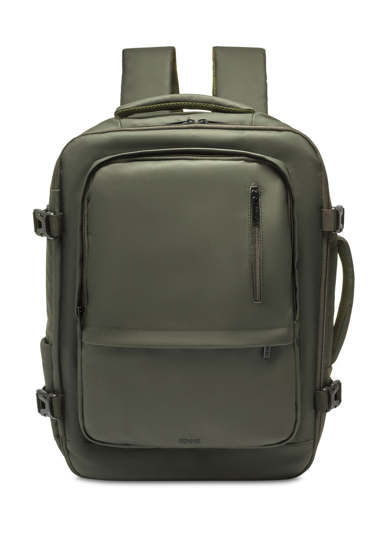 Large khaki travel backpack PLCMN-0018-8D(Z26) - front product view, on white background.