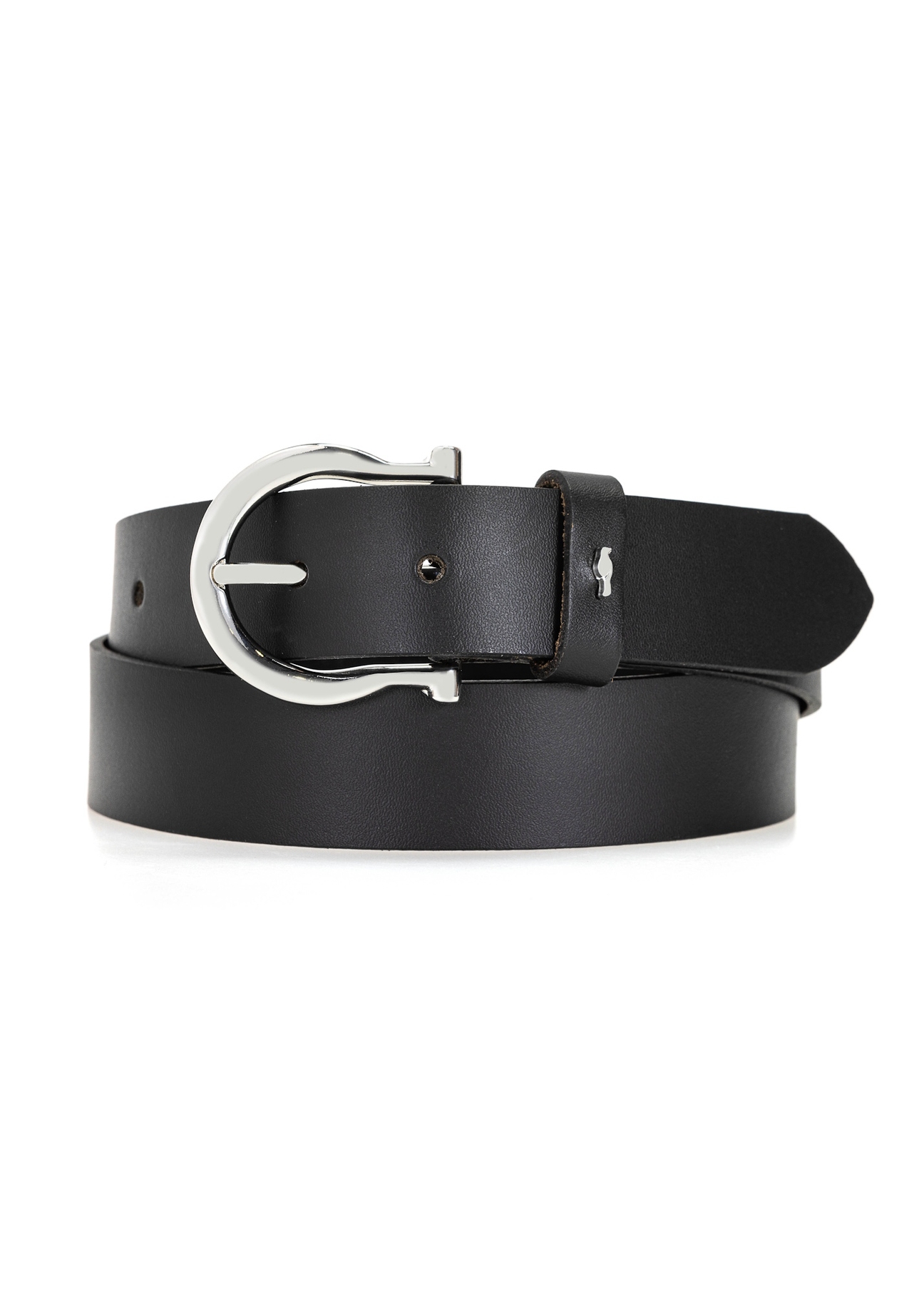 Black leather women's belt PASDS-0274-99(Z26), product view from the front on a white background.