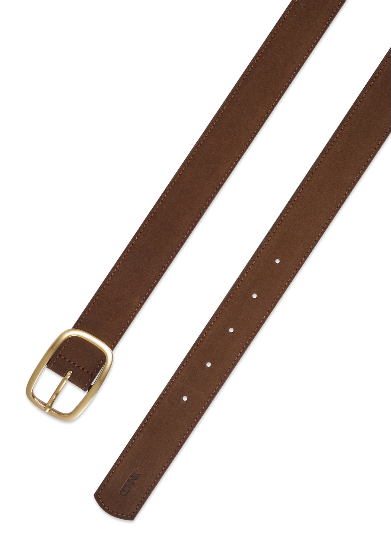 Brown leather women's belt PASDS-0339-1H(W26), view of the clasp of the product on a white background.