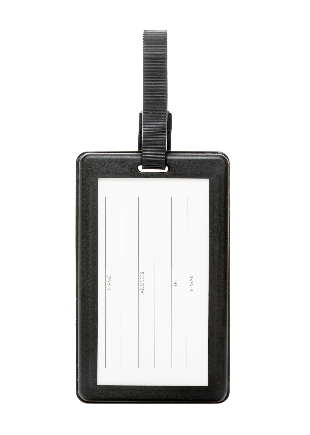 Luggage tag AW-012-0015-7D(W26), product back view on white background.
